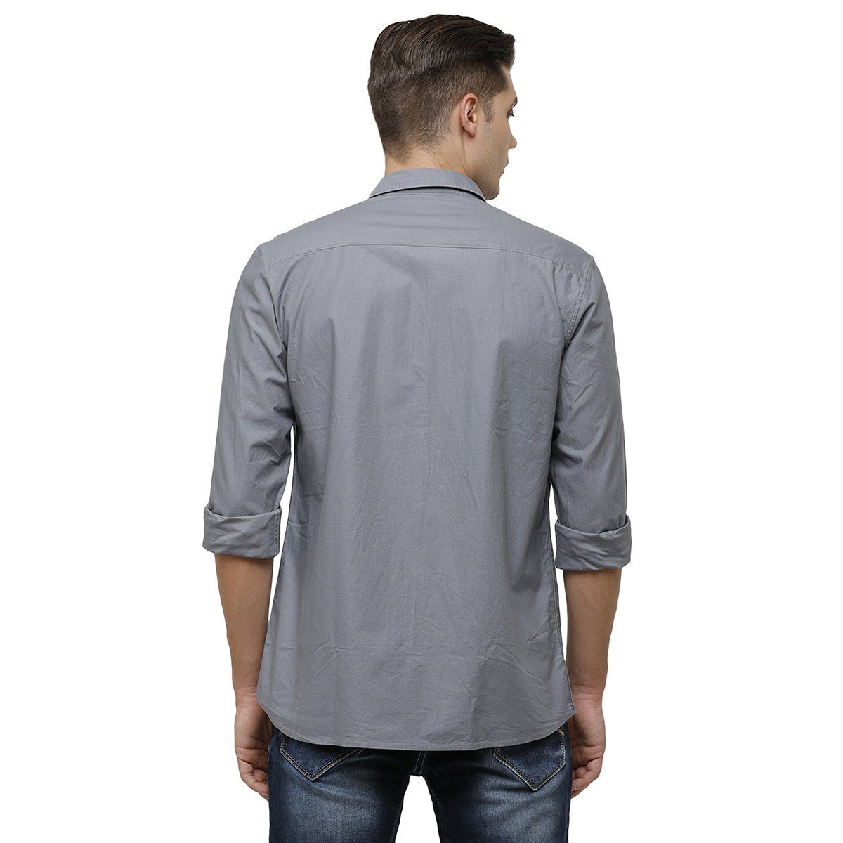 Classic Polo Mens Collar Neck Full Sleeve Grey Smart Fit 100% Cotton Woven Shirt SM1-68 C-FS-SLD-SF Shirts Classic Polo 