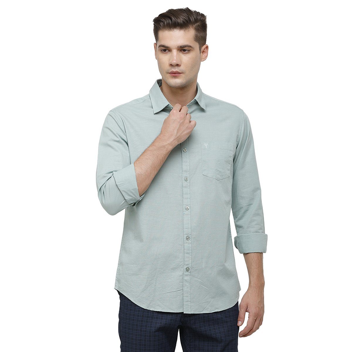 Classic Polo Mens Collar Neck Full Sleeve Grey Smart Fit 100% Cotton Woven Shirt SM1-69 E-FS-SLD-SF Shirts Classic Polo 