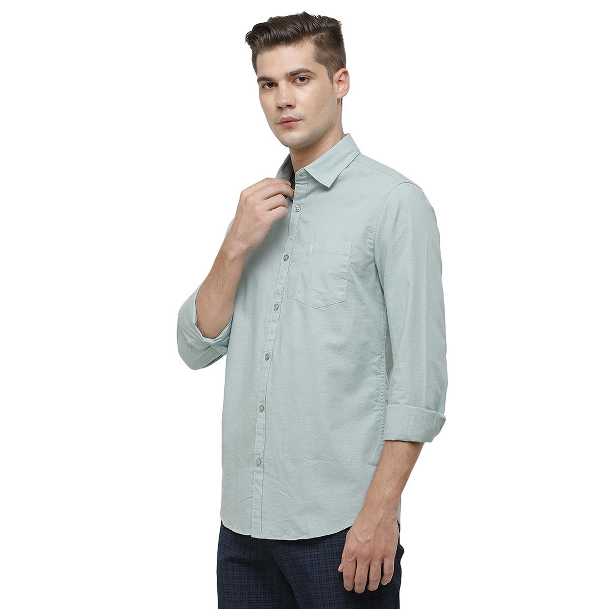 Classic Polo Mens Collar Neck Full Sleeve Grey Smart Fit 100% Cotton Woven Shirt SM1-69 E-FS-SLD-SF Shirts Classic Polo 