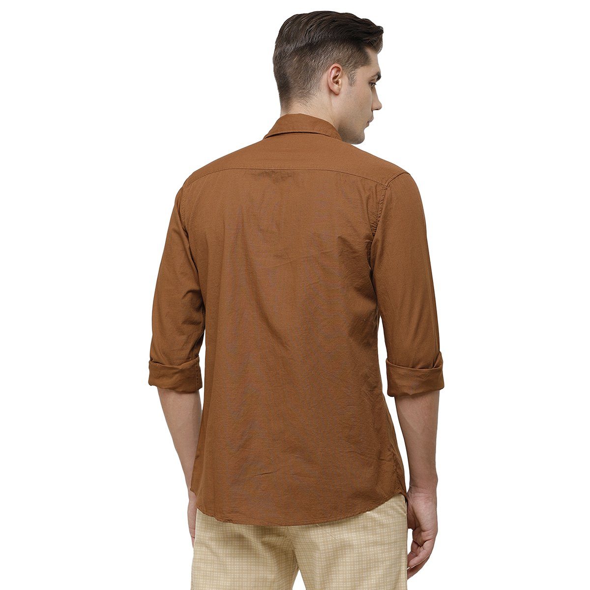 Classic Polo Mens Collar Neck Full Sleeve Brown Smart Fit 100% Cotton Woven Shirt SM1-69 G-FS-SLD-SF Shirts Classic Polo 