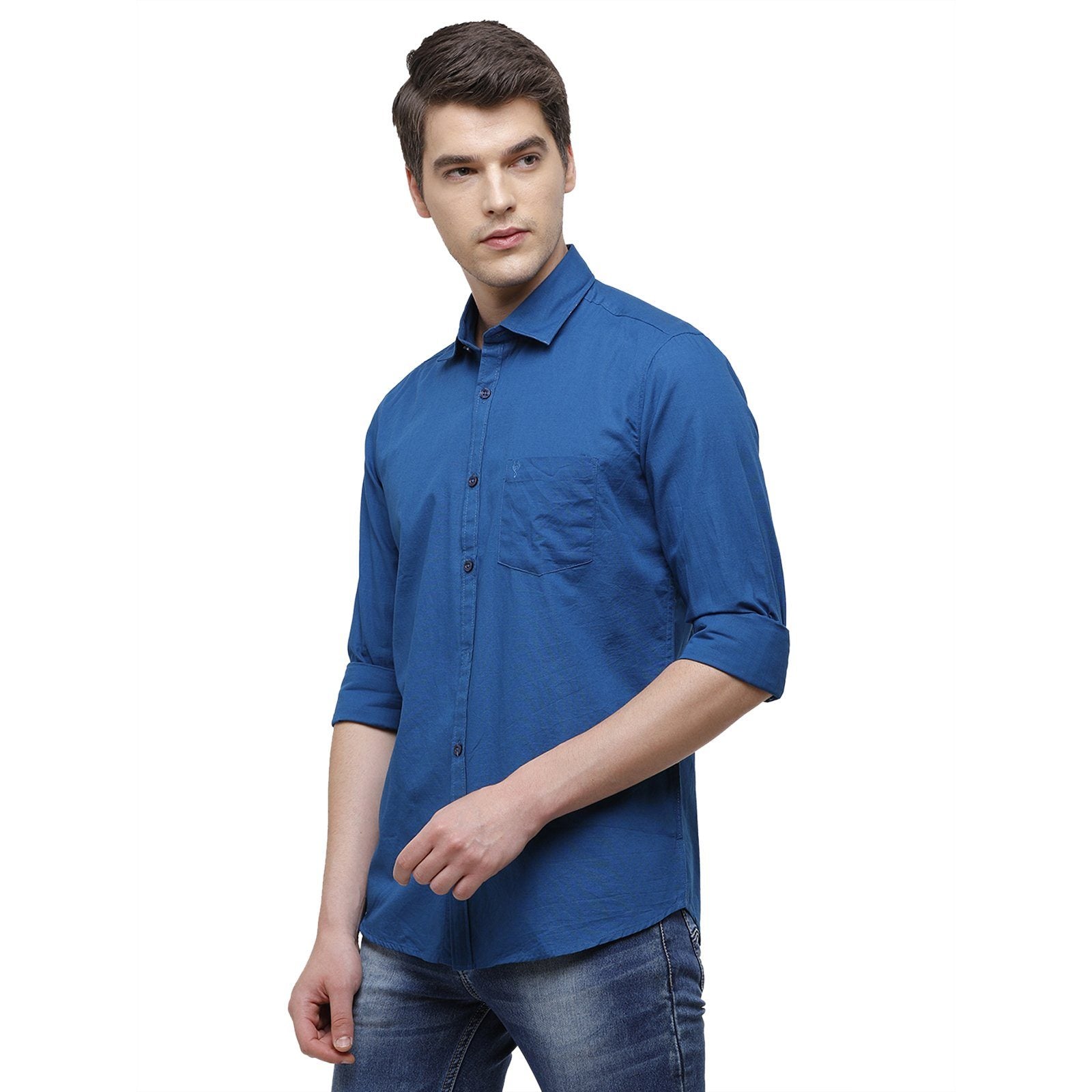 Classic Polo Men's Smart Fit Collar Neck Full Sleeve Solid Cotton Royal Blue Woven Shirt SM1-69 H-FS-SLD-SF Shirts Classic Polo 