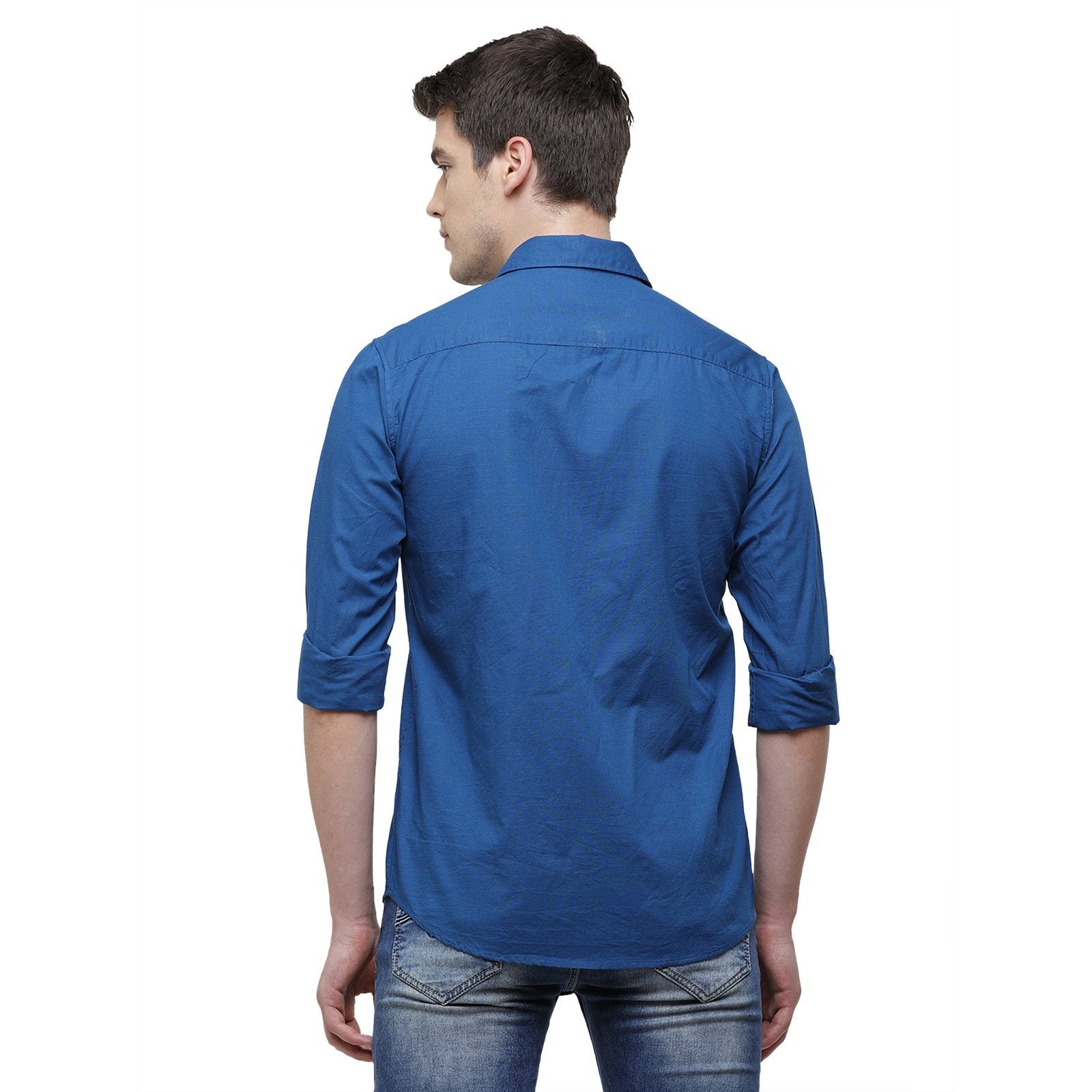 Classic Polo Men's Smart Fit Collar Neck Full Sleeve Solid Cotton Royal Blue Woven Shirt SM1-69 H-FS-SLD-SF Shirts Classic Polo 