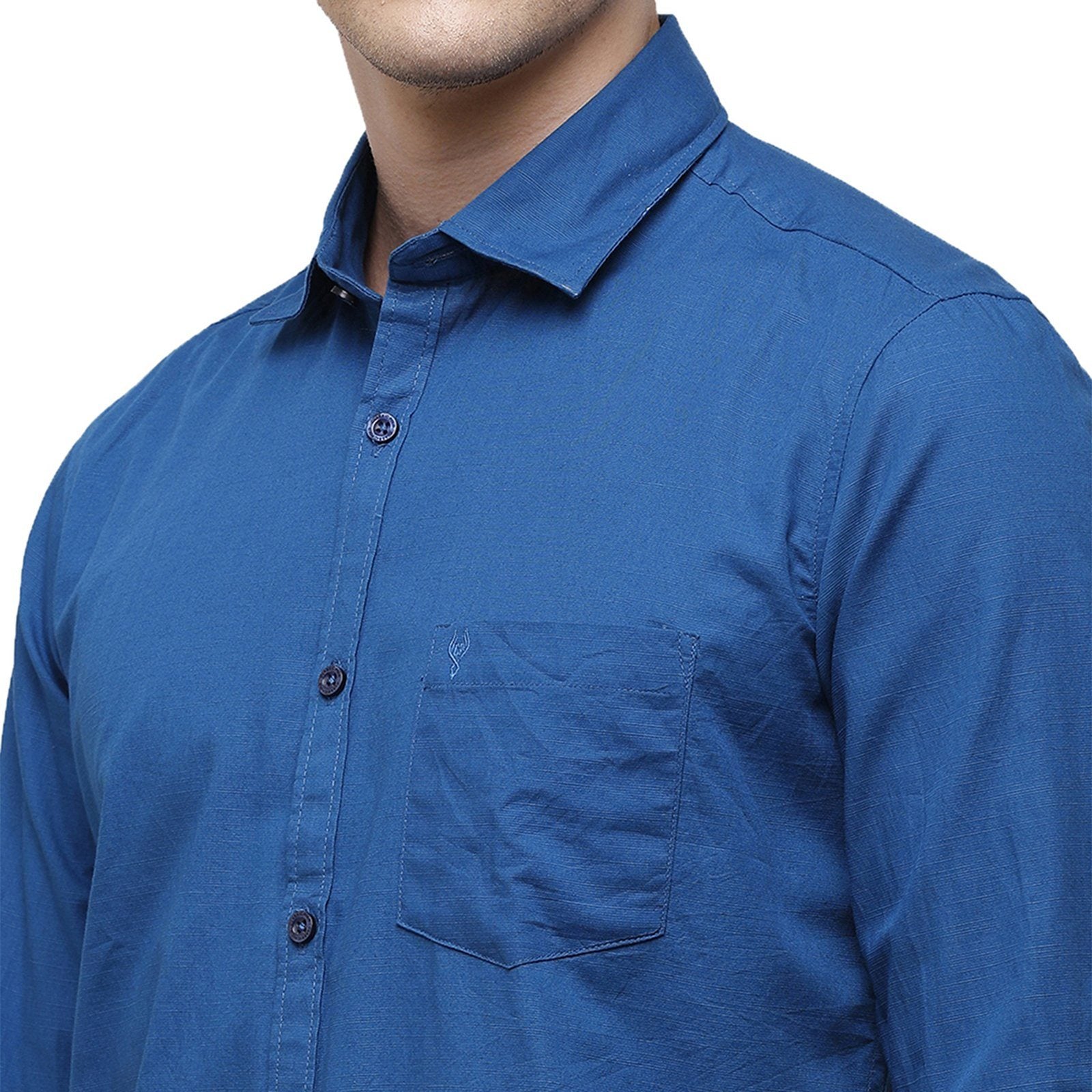 Classic Polo Men's Smart Fit Collar Neck Full Sleeve Solid Cotton Royal Blue Woven Shirt SM1-69 H-FS-SLD-SF Shirts Classic Polo 