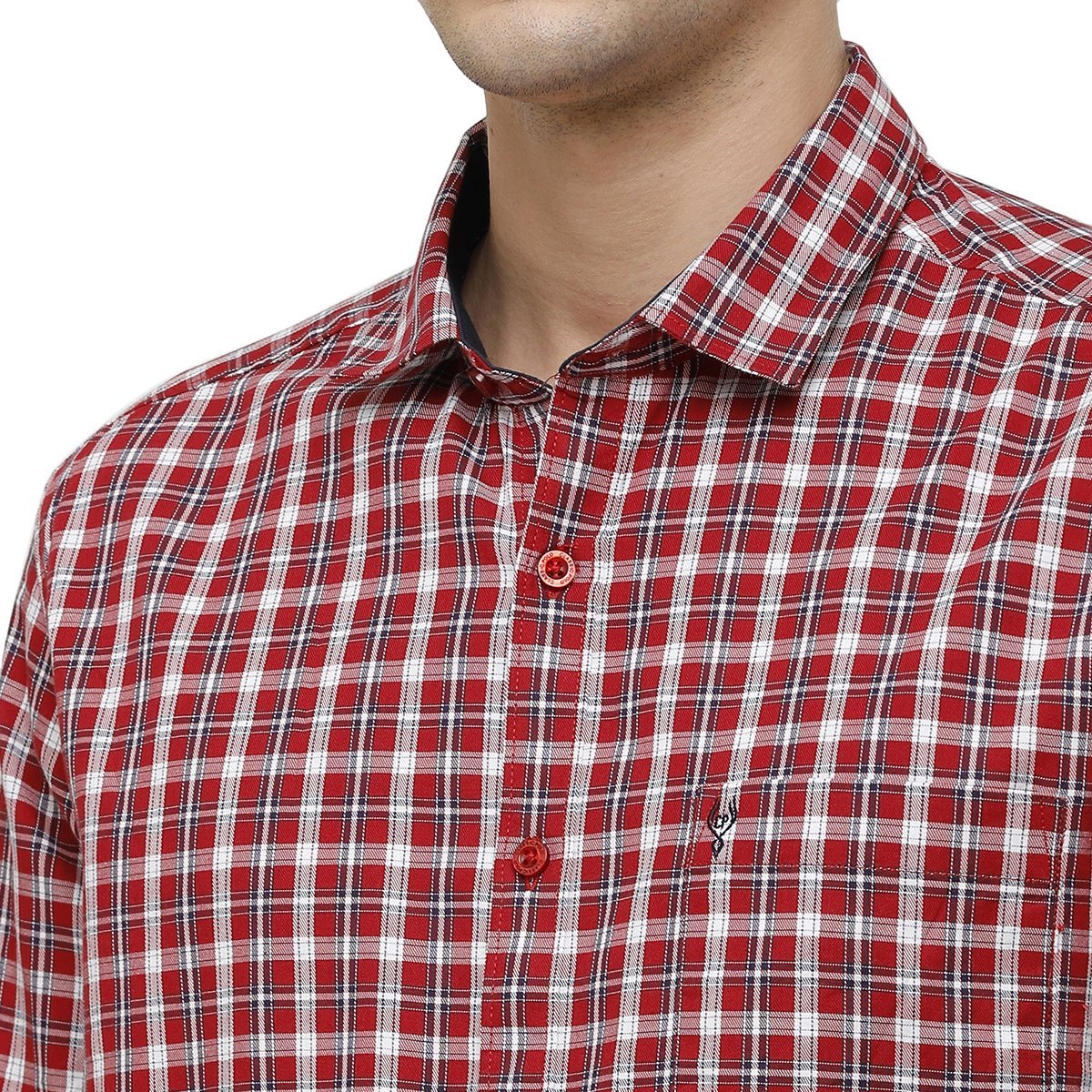 Classic Polo Mens Collar Neck Full Sleeve Red Smart Fit 100% Cotton Woven Shirt SM1-70 A-FS-CHK-SF Shirts Classic Polo 