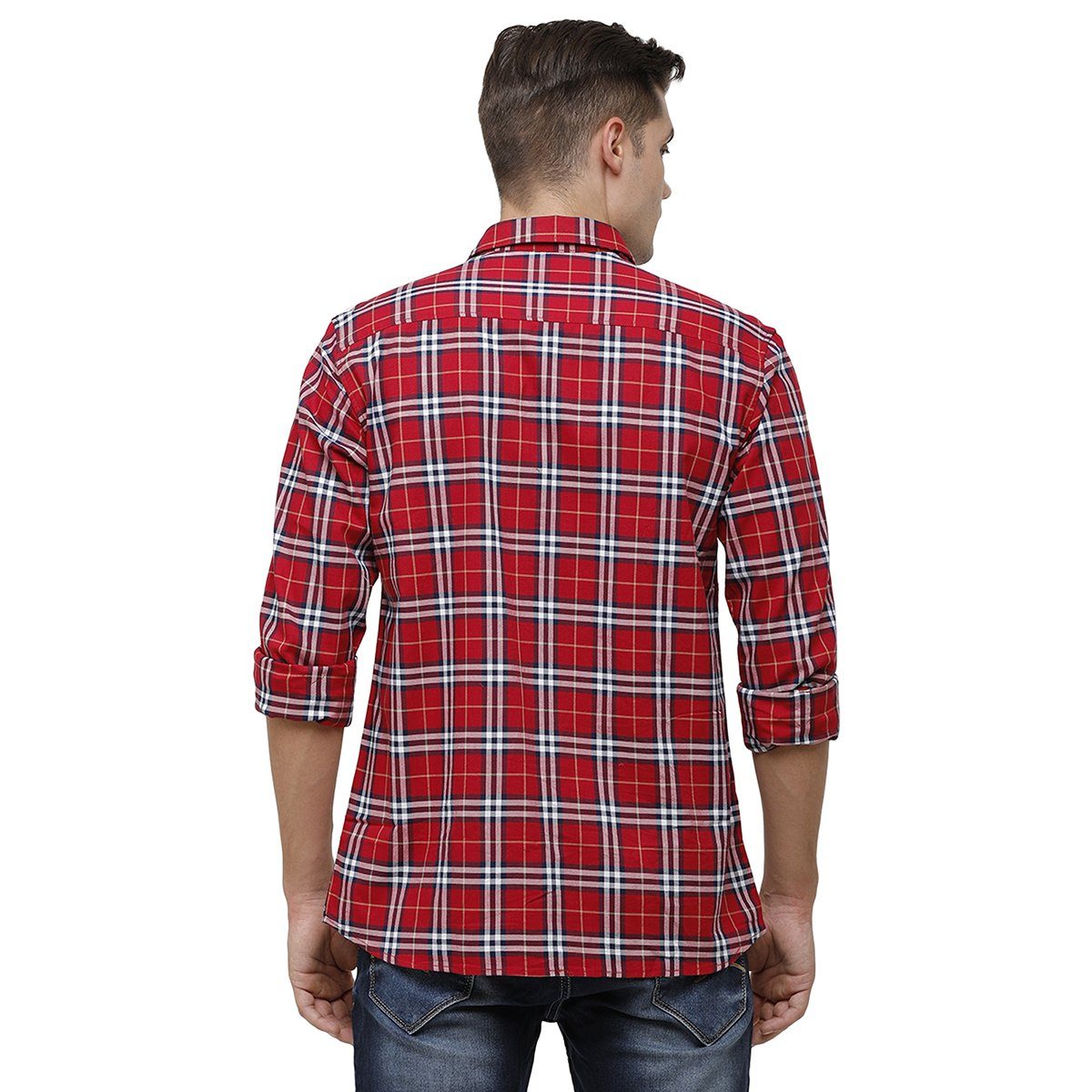 Classic Polo Mens Collar Neck Full Sleeve Red Smart Fit 100% Cotton Woven Shirt SM1-71 A-FS-CHK-SF Shirts Swiss Club 