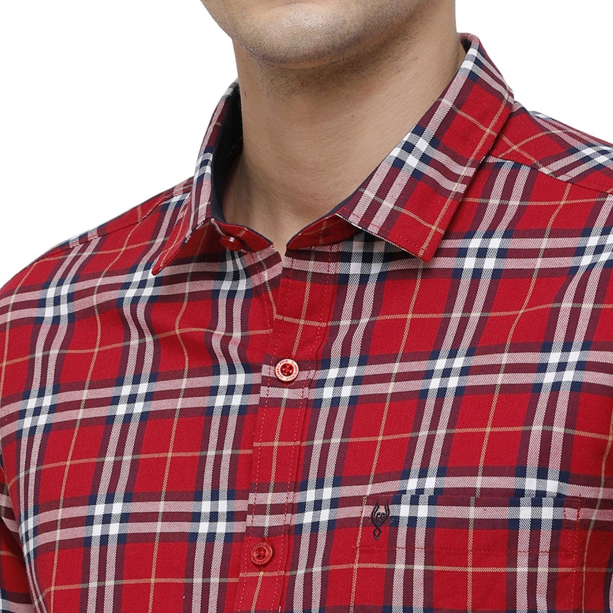 Classic Polo Mens Collar Neck Full Sleeve Red Smart Fit 100% Cotton Woven Shirt SM1-71 A-FS-CHK-SF Shirts Swiss Club 