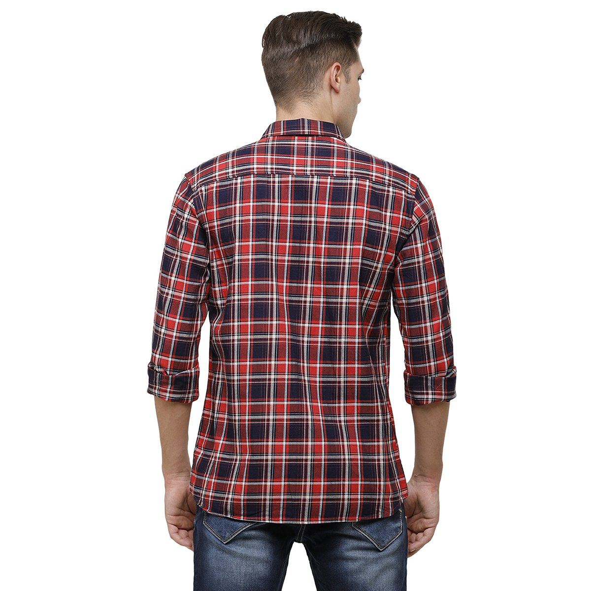 Classic Polo Mens Collar Neck Full Sleeve Red & Black Smart Fit 100% Cotton Woven Shirt SM1-72 A-FS-CHK-SF Shirts Classic Polo 