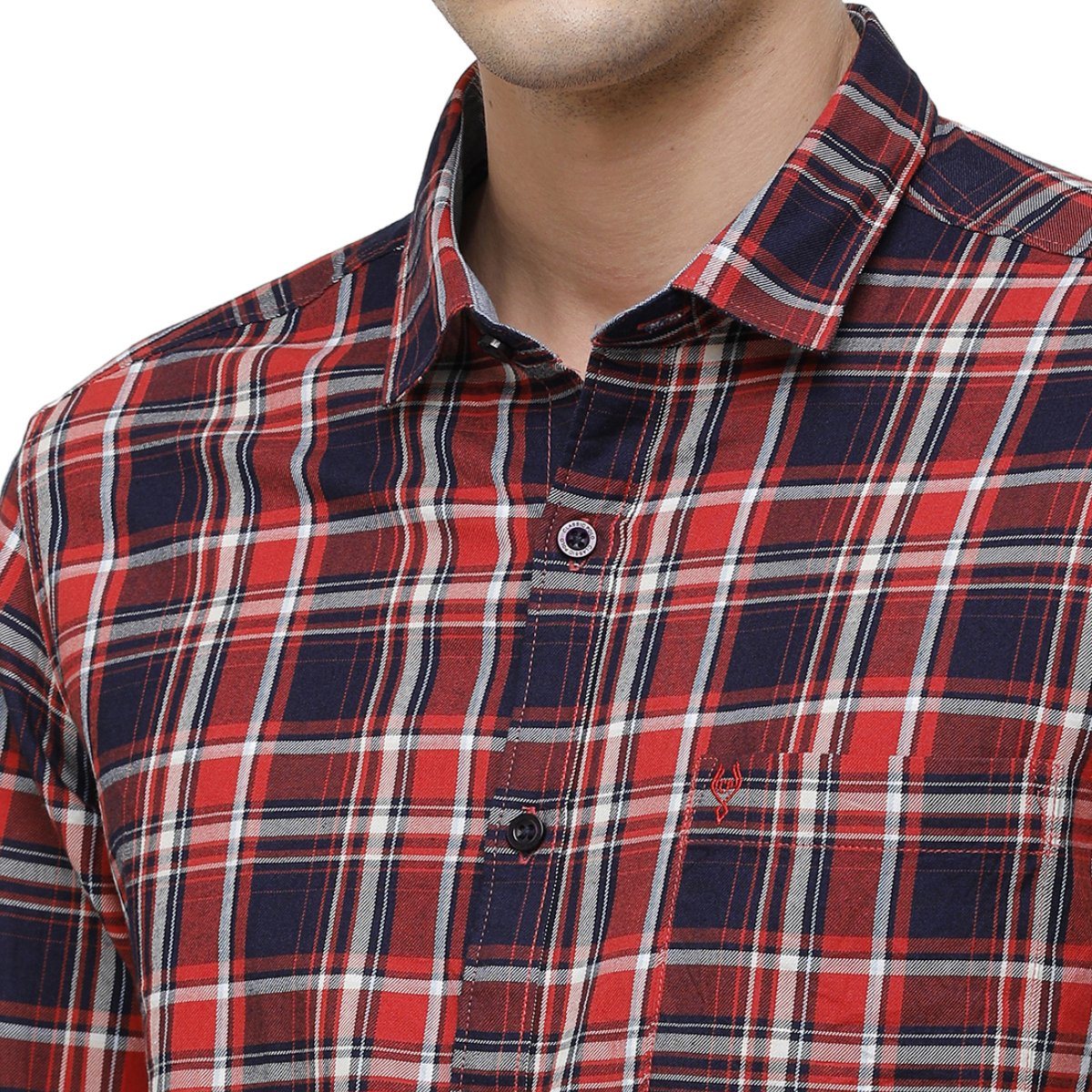 Classic Polo Mens Collar Neck Full Sleeve Red & Black Smart Fit 100% Cotton Woven Shirt SM1-72 A-FS-CHK-SF Shirts Classic Polo 