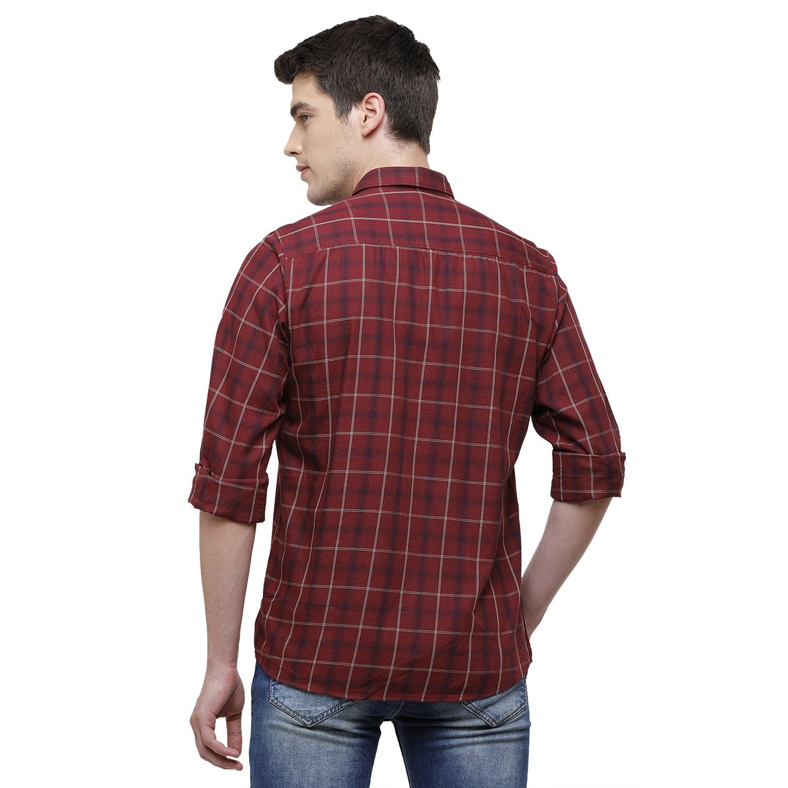 Classic Polo Men's Smart Fit Collar Neck Full Sleeve Checks Cotton Maroon Woven Shirt SM1-76 A-FS-CHK-SF Shirts Classic Polo 
