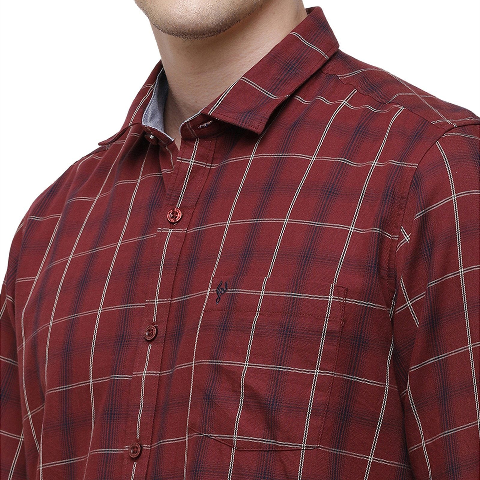 Classic Polo Men's Smart Fit Collar Neck Full Sleeve Checks Cotton Maroon Woven Shirt SM1-76 A-FS-CHK-SF Shirts Classic Polo 