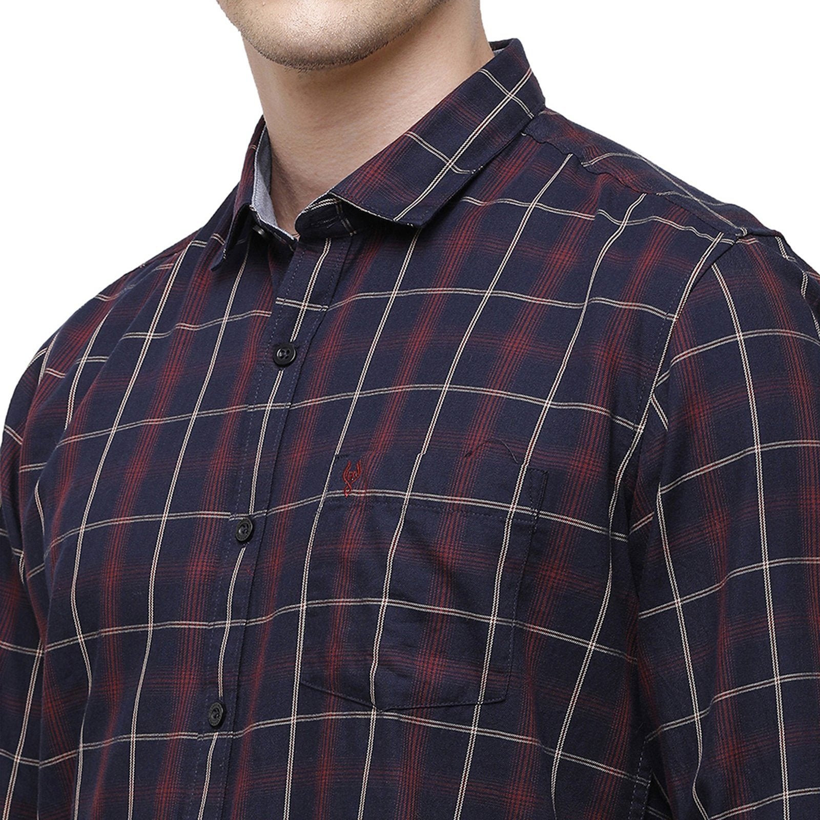 Classic Polo Men's Smart Fit Collar Neck Full Sleeve Checks Cotton Navy Blue Woven Shirt SM1-76 B-FS-CHK-SF Shirts Classic Polo 