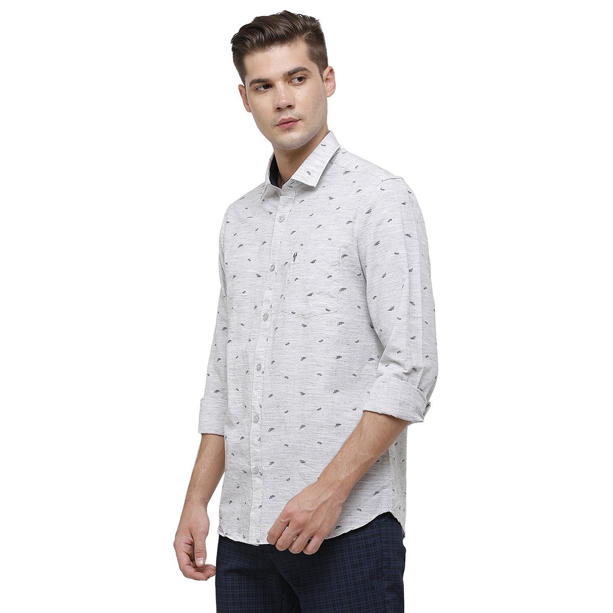 Classic Polo Mens Collar Neck Full Sleeve Grey Smart Fit 100% Cotton Woven Shirt SM1-77 A-FS-PRT-SF Shirts Classic Polo 