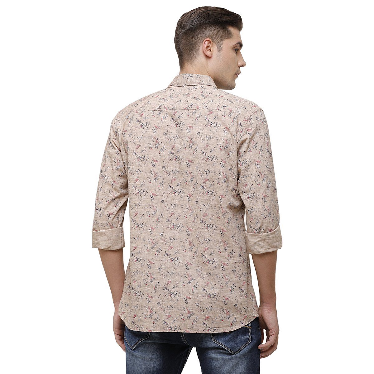Classic Polo Mens Collar Neck Full Sleeve Beige Smart Fit 100% Cotton Woven Shirt SM1-78 A-FS-PRT-SF Shirts Classic Polo 