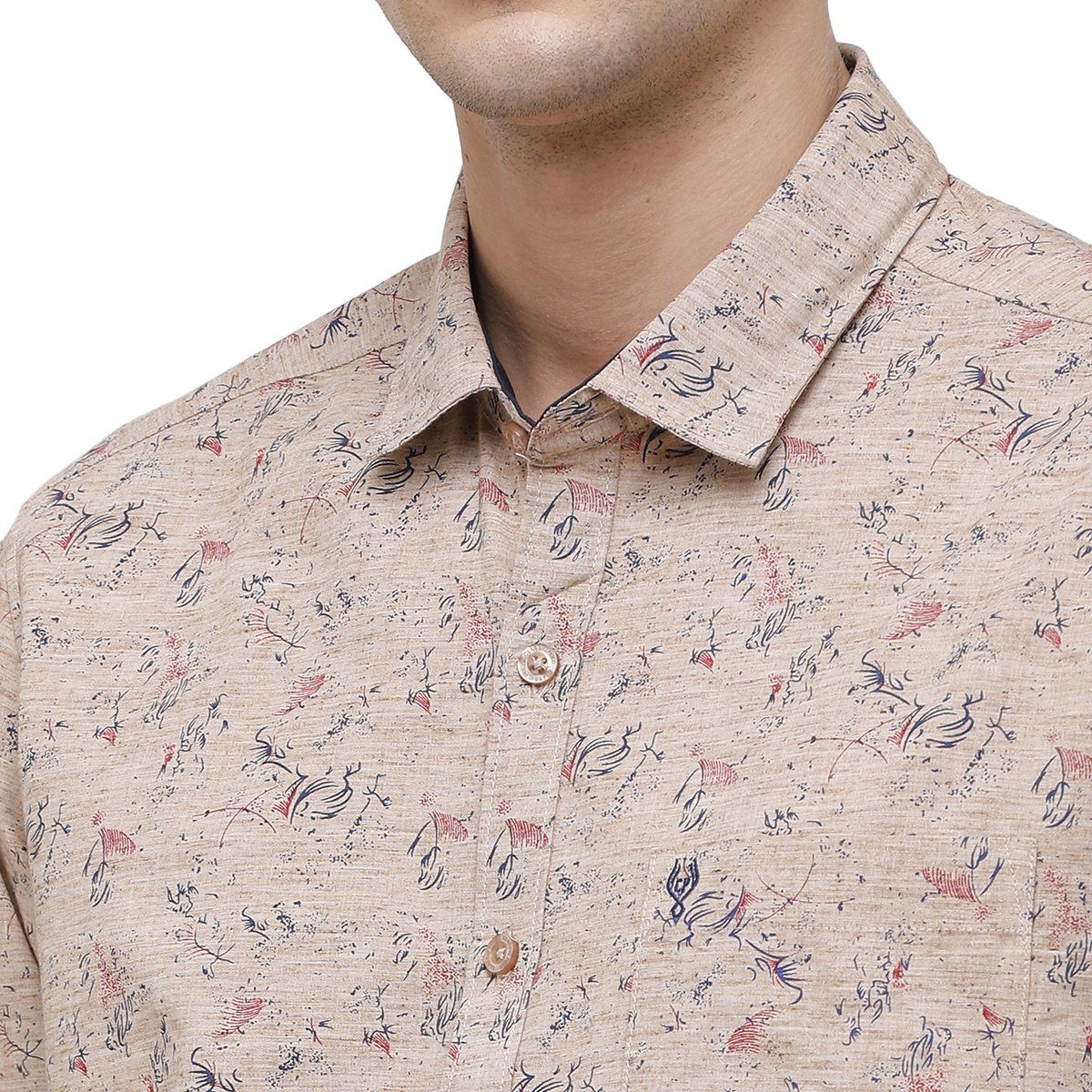Classic Polo Mens Collar Neck Full Sleeve Beige Smart Fit 100% Cotton Woven Shirt SM1-78 A-FS-PRT-SF Shirts Classic Polo 