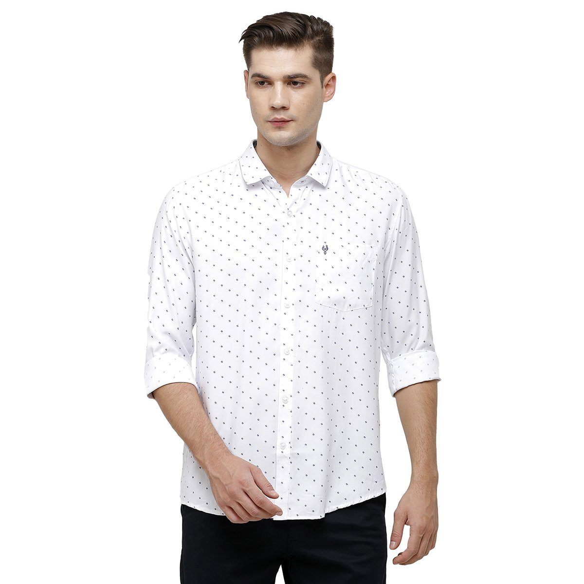 Classic Polo Mens Collar Neck Full Sleeve White Smart Fit 100% Cotton Woven Shirt SM1-79 A-FS-PRT-SF Shirts Classic Polo 