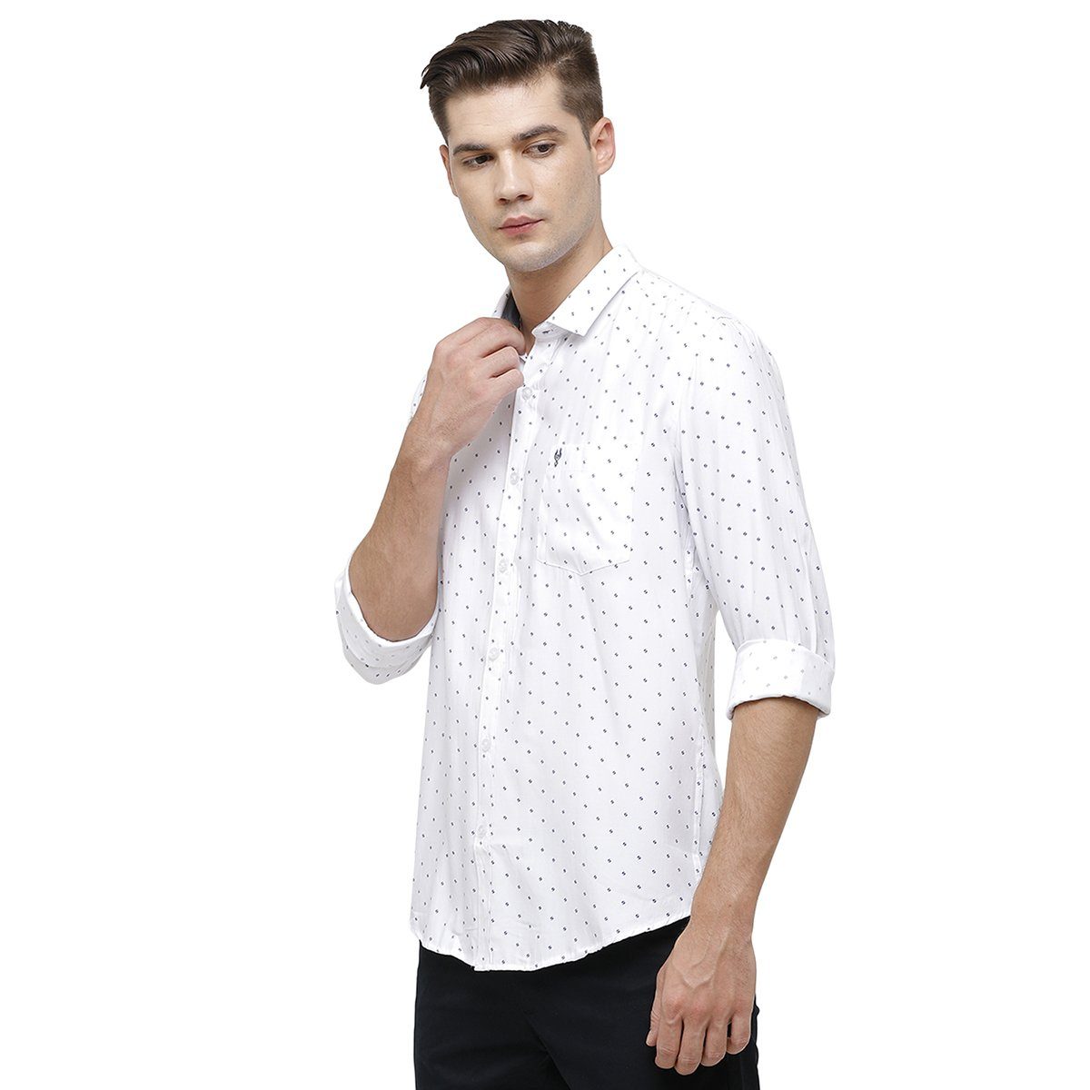 Classic Polo Mens Collar Neck Full Sleeve White Smart Fit 100% Cotton Woven Shirt SM1-79 A-FS-PRT-SF Shirts Classic Polo 