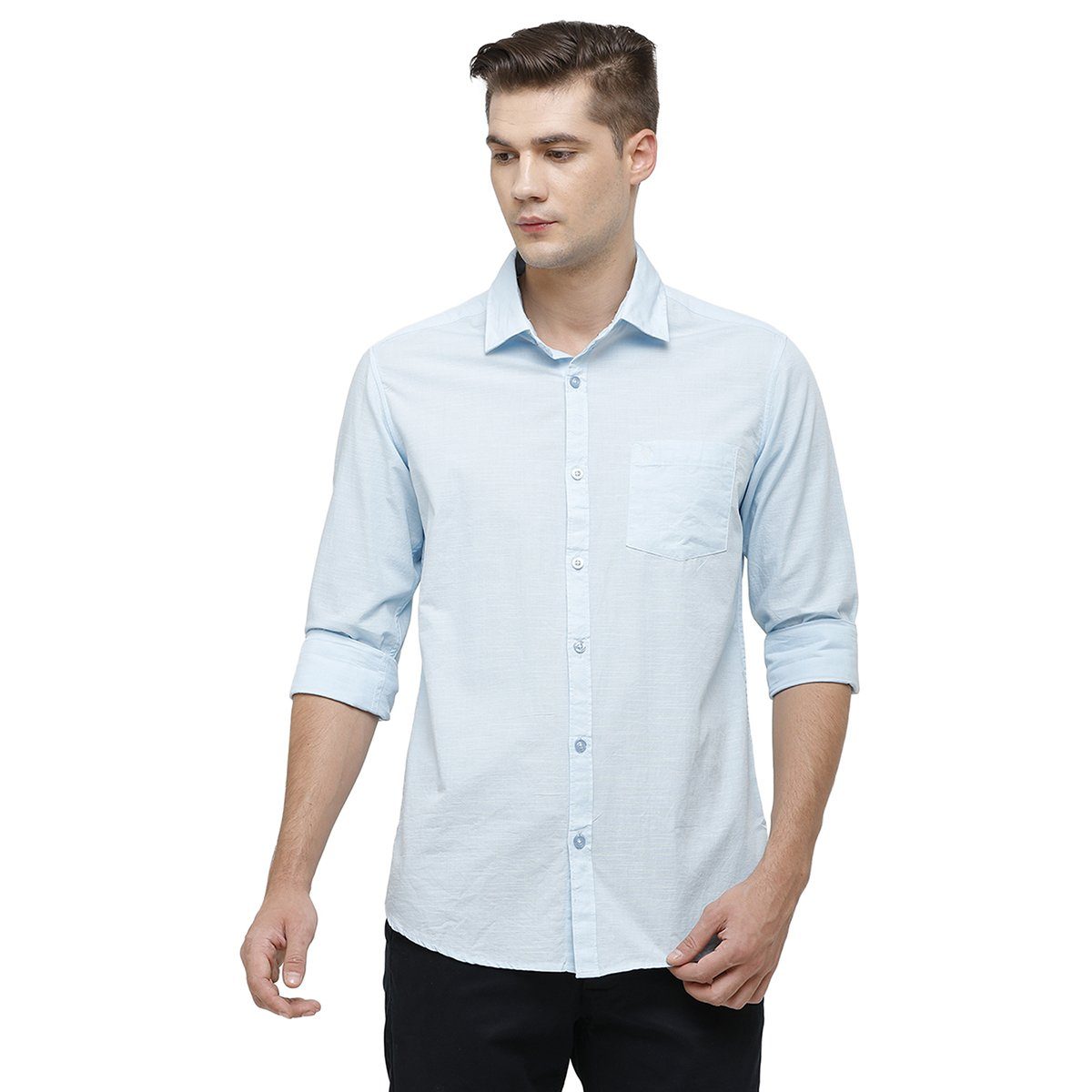 Classic Polo Mens Collar Neck Full Sleeve Light Blue Smart Fit 100% Cotton Woven Shirt SM1-69 C-FS-SLD-SF Shirts Classic Polo 