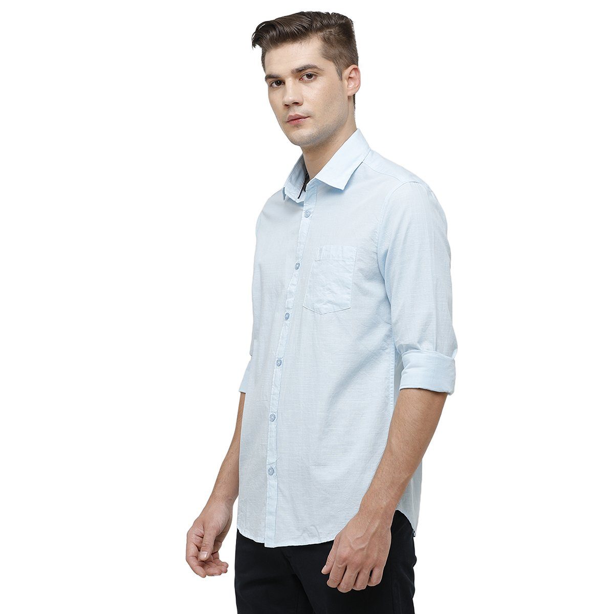 Classic Polo Mens Collar Neck Full Sleeve Light Blue Smart Fit 100% Cotton Woven Shirt SM1-69 C-FS-SLD-SF Shirts Classic Polo 