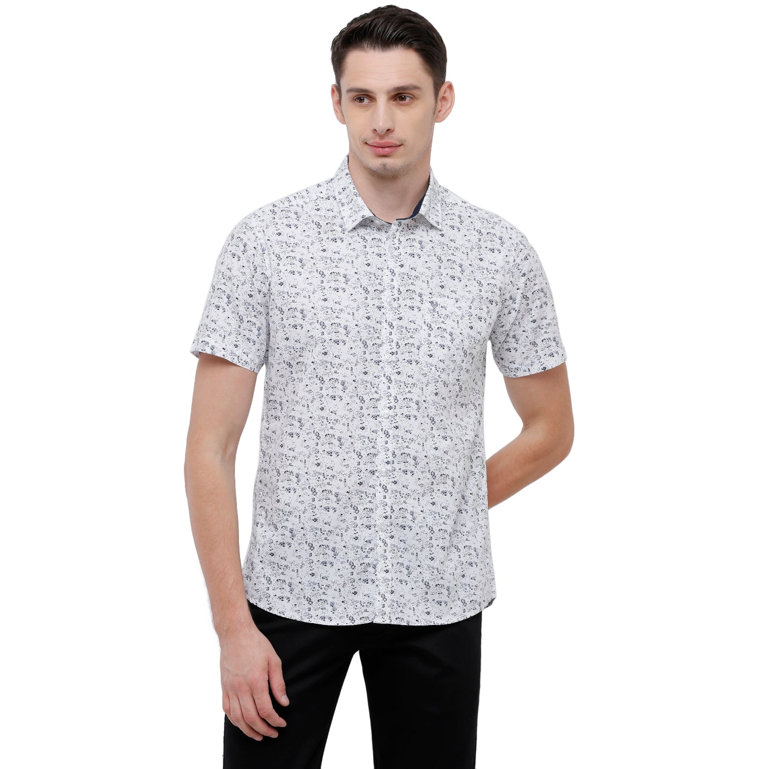 Classic Polo Mens Printed Slim Fit Half Sleeve Collar Neck White Woven Shirt - SM2-02 A-HS-PRT-SF Shirts Classic Polo 