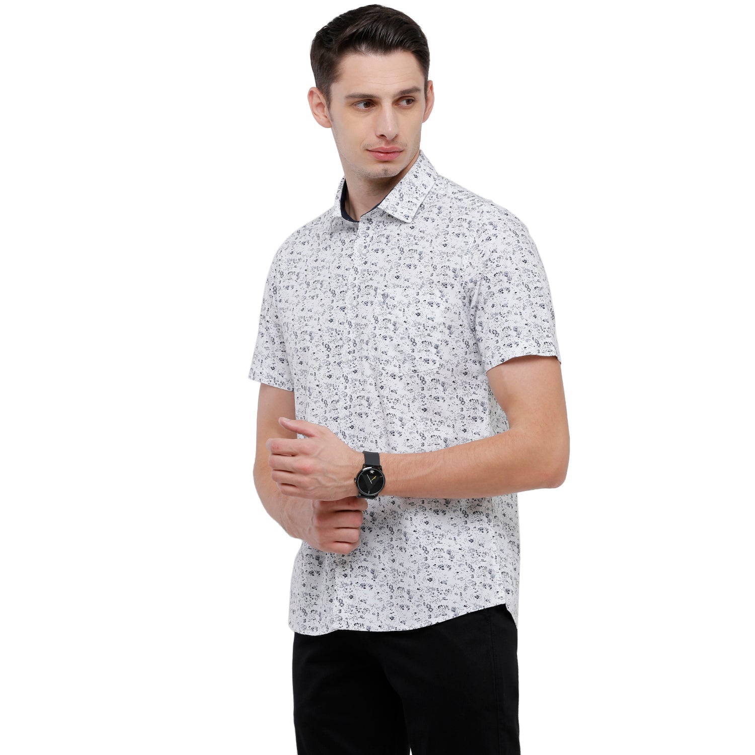 Classic Polo Mens Printed Slim Fit Half Sleeve Collar Neck White Woven Shirt - SM2-02 A-HS-PRT-SF Shirts Classic Polo 