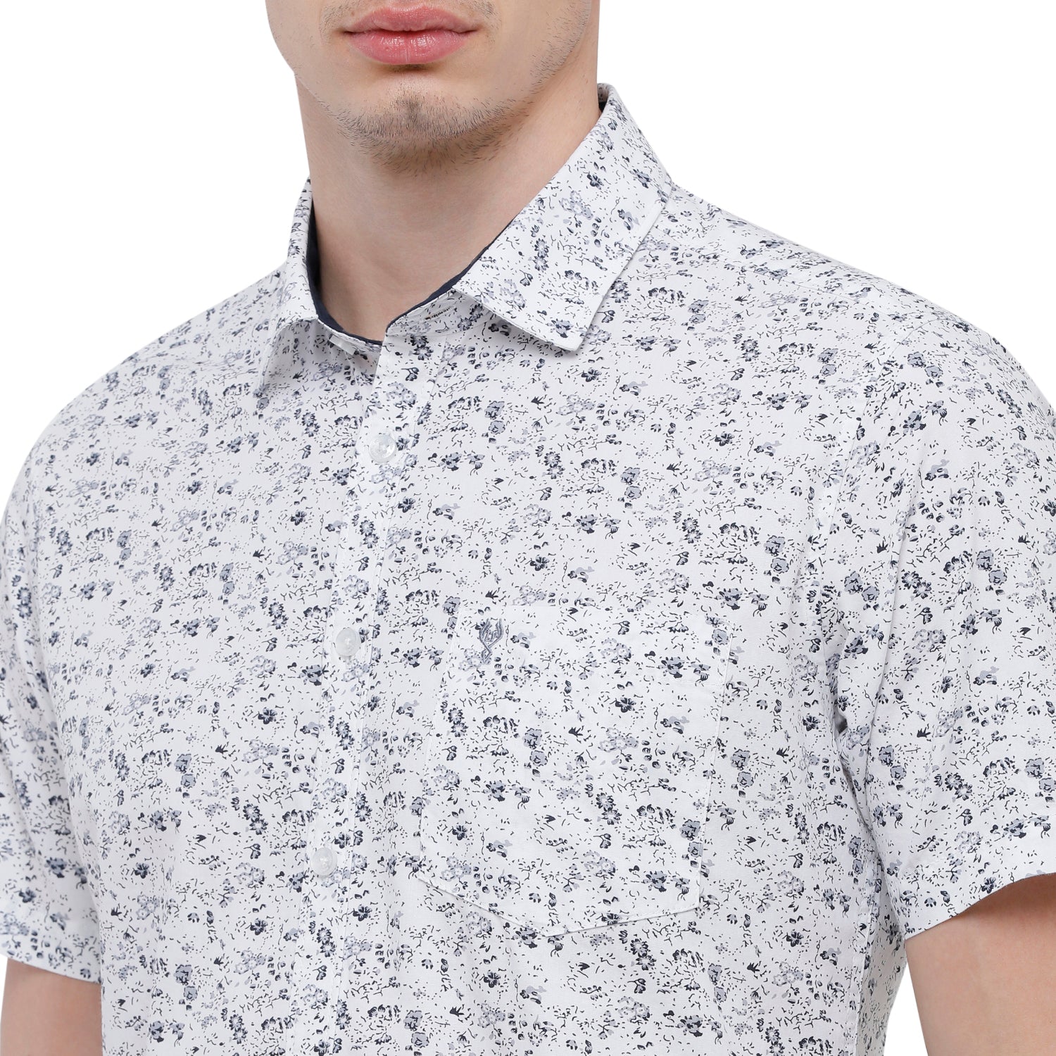 Classic Polo Mens Printed Slim Fit Half Sleeve Collar Neck White Woven Shirt - SM2-02 A-HS-PRT-SF Shirts Classic Polo 