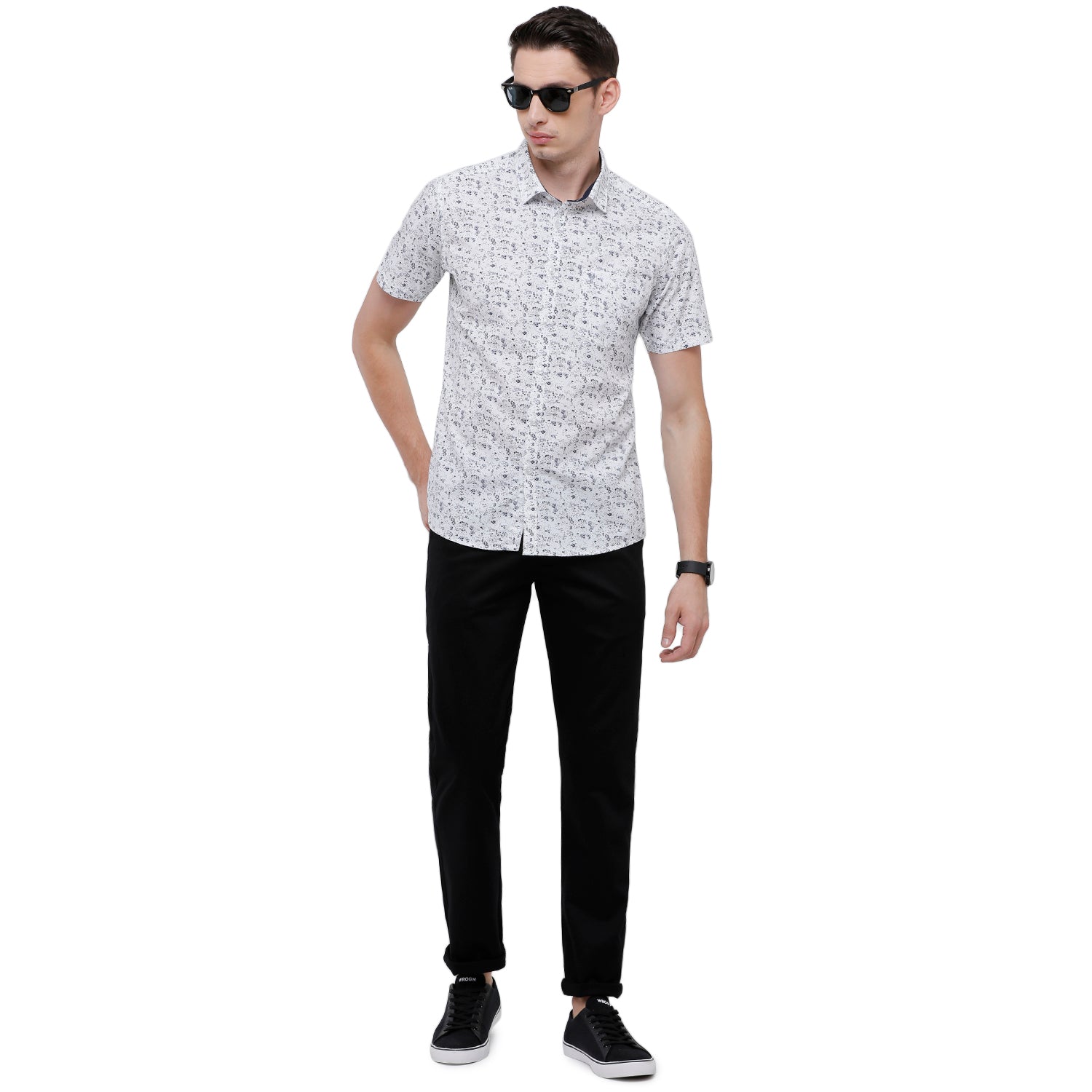 Classic Polo Mens Printed Slim Fit Half Sleeve Collar Neck White Woven Shirt - SM2-02 A-HS-PRT-SF Shirts Classic Polo 