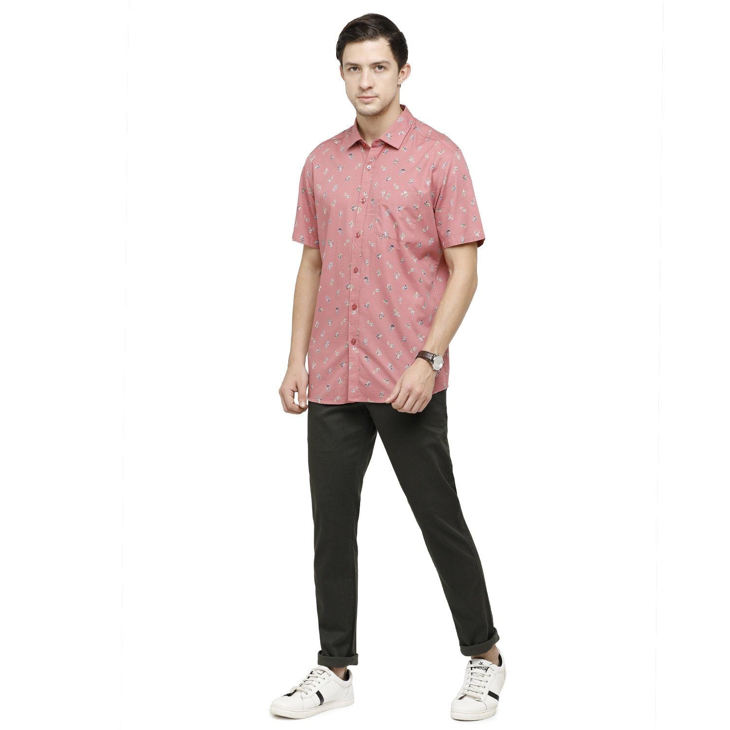 Classic Polo Mens Printed Collar Neck Half Sleeve Slim Fit 100% Cotton Peach Fashion Woven Shirt ( SM2-10 B-HS-PRT-SF ) Shirts Classic Polo 