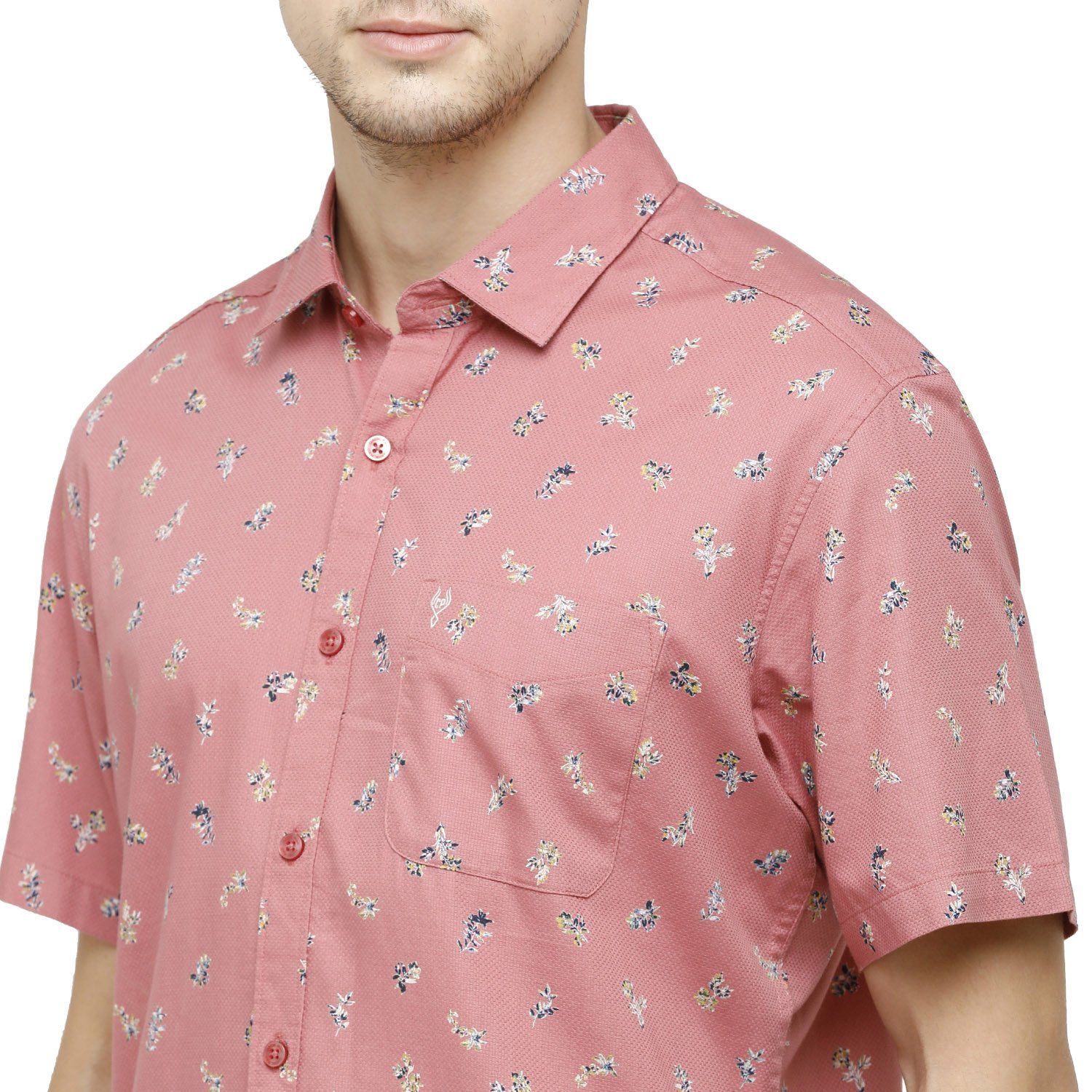 Classic Polo Mens Printed Collar Neck Half Sleeve Slim Fit 100% Cotton Peach Fashion Woven Shirt ( SM2-10 B-HS-PRT-SF ) Shirts Classic Polo 