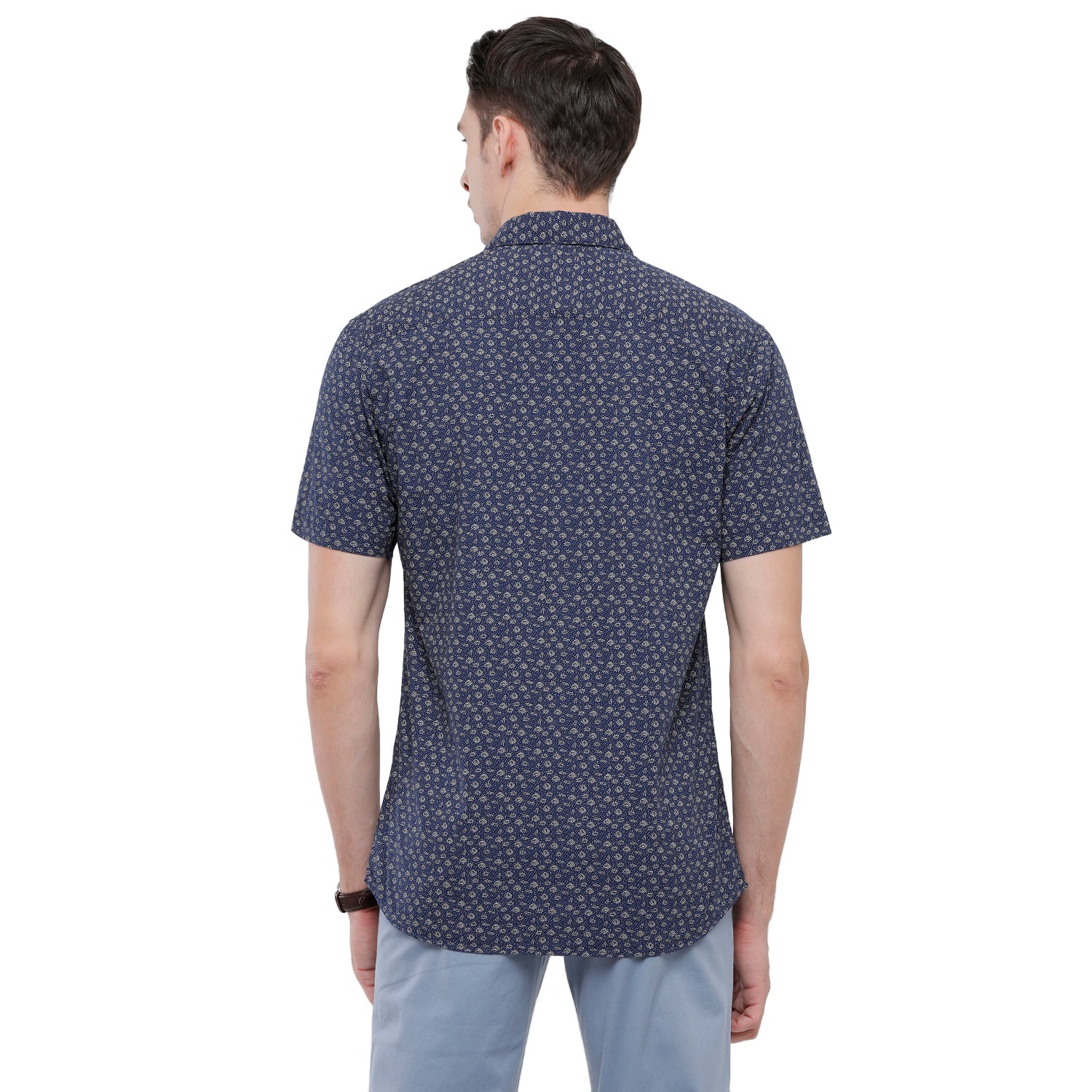 Classic Polo Mens Printed Slim Fit Half Sleeve Collar Neck Blue Woven Shirt - SM2-11 A-HS-PRT-SF Shirts Classic Polo 