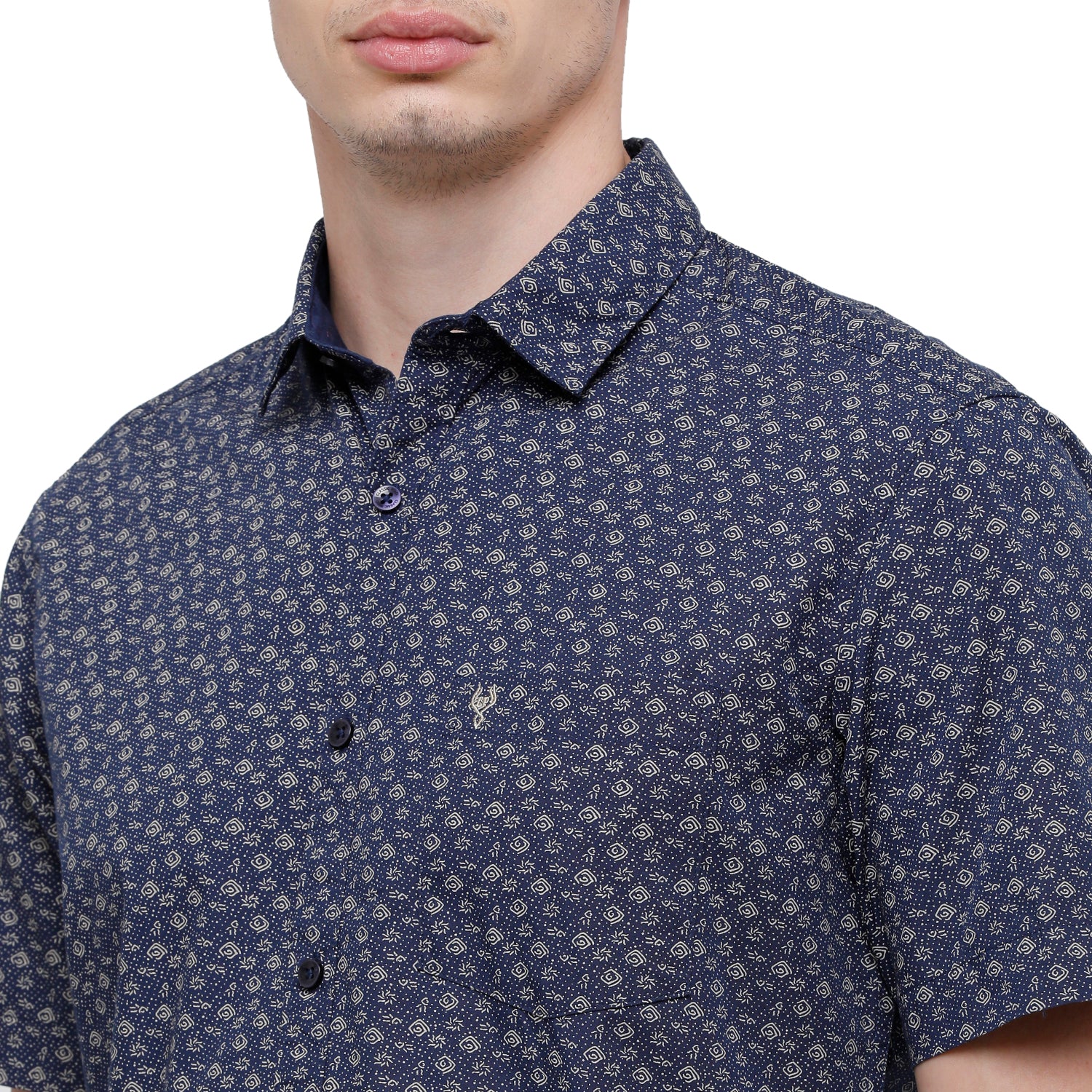 Classic Polo Mens Printed Slim Fit Half Sleeve Collar Neck Blue Woven Shirt - SM2-11 A-HS-PRT-SF Shirts Classic Polo 