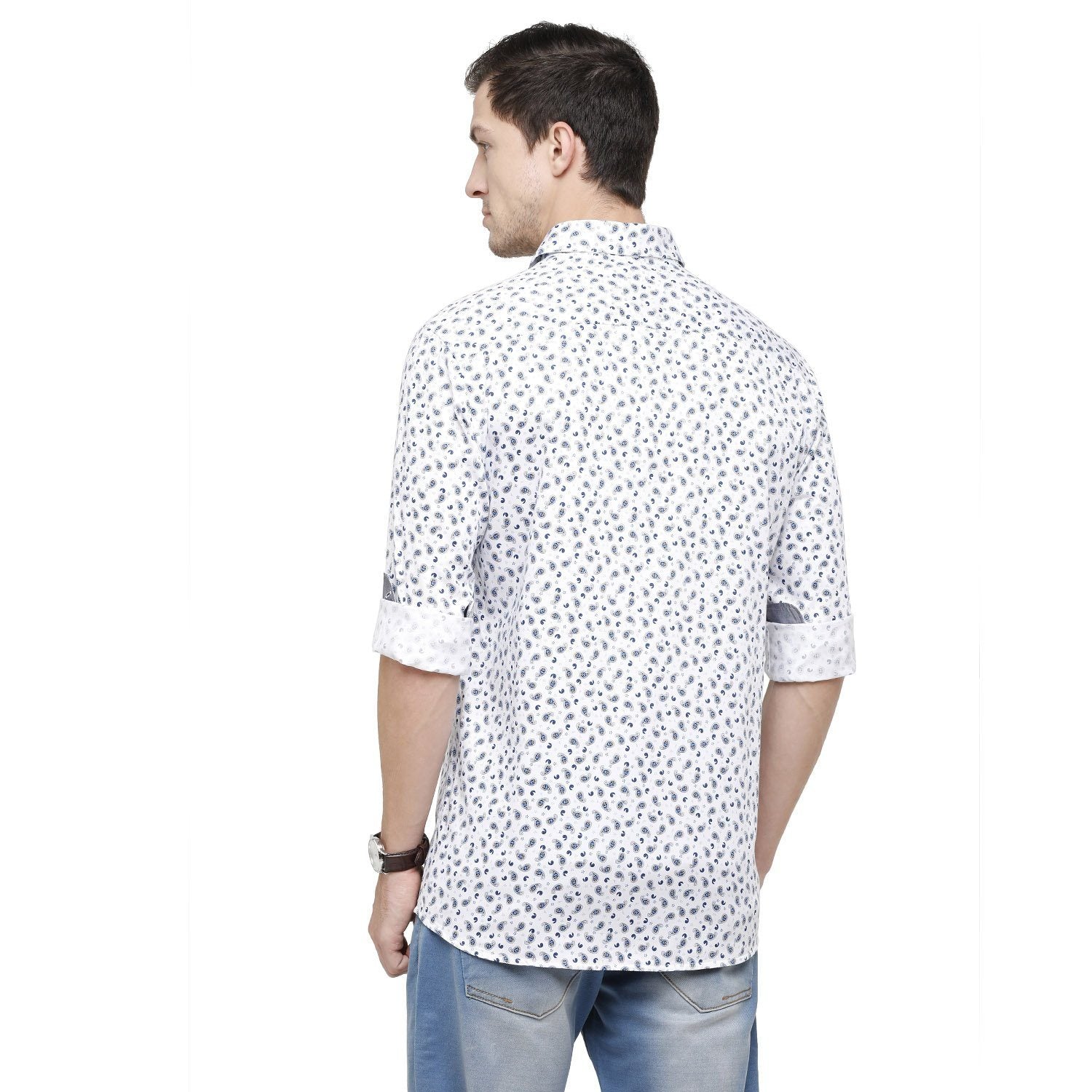 Classic Polo Mens Printed Collar Neck Full Sleeve Slim Fit 100% Cotton White Fashion Woven Shirt ( SM2-29 A-FS-PRT-SF ) Shirts Classic Polo 