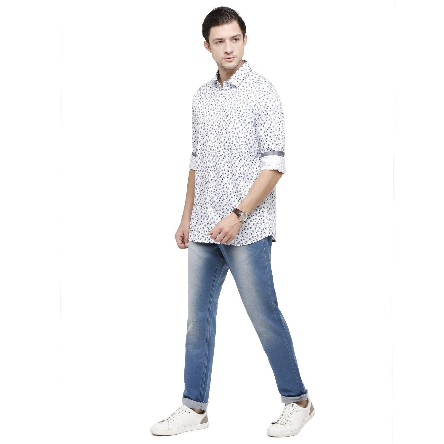 Classic Polo Mens Printed Collar Neck Full Sleeve Slim Fit 100% Cotton White Fashion Woven Shirt ( SM2-29 A-FS-PRT-SF ) Shirts Classic Polo 