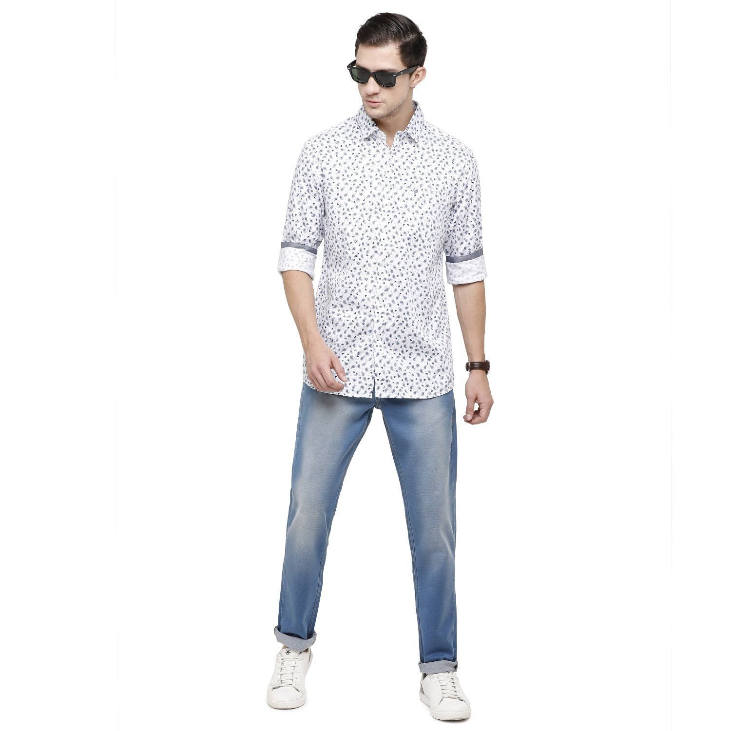 Classic Polo Mens Printed Collar Neck Full Sleeve Slim Fit 100% Cotton White Fashion Woven Shirt ( SM2-29 A-FS-PRT-SF ) Shirts Classic Polo 