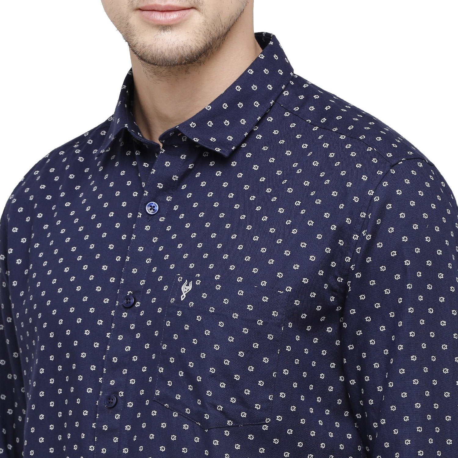 Classic Polo Mens Printed Collar Neck Full Sleeve Slim Fit 100% Cotton Navy Blue Fashion Woven Shirt ( SM2-36 A-FS-PRT-SF ) Shirts Classic Polo 