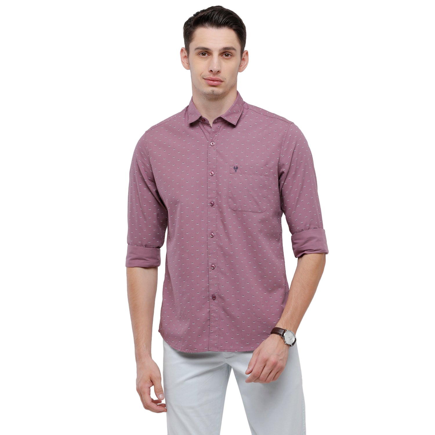 Classic Polo Mens Printed Slim Fit Full Sleeve Collar Neck Pink Woven Shirt - SM2-83 B-FS-PRT-SF Shirts Classic Polo 