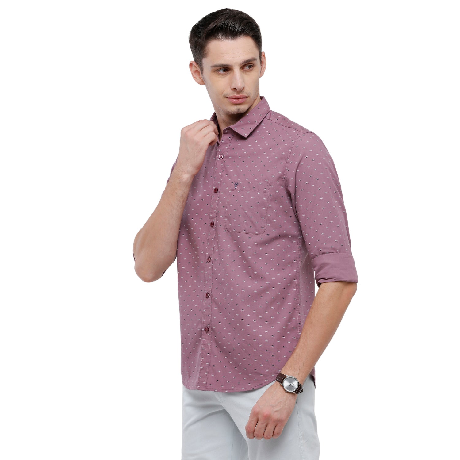 Classic Polo Mens Printed Slim Fit Full Sleeve Collar Neck Pink Woven Shirt - SM2-83 B-FS-PRT-SF Shirts Classic Polo 