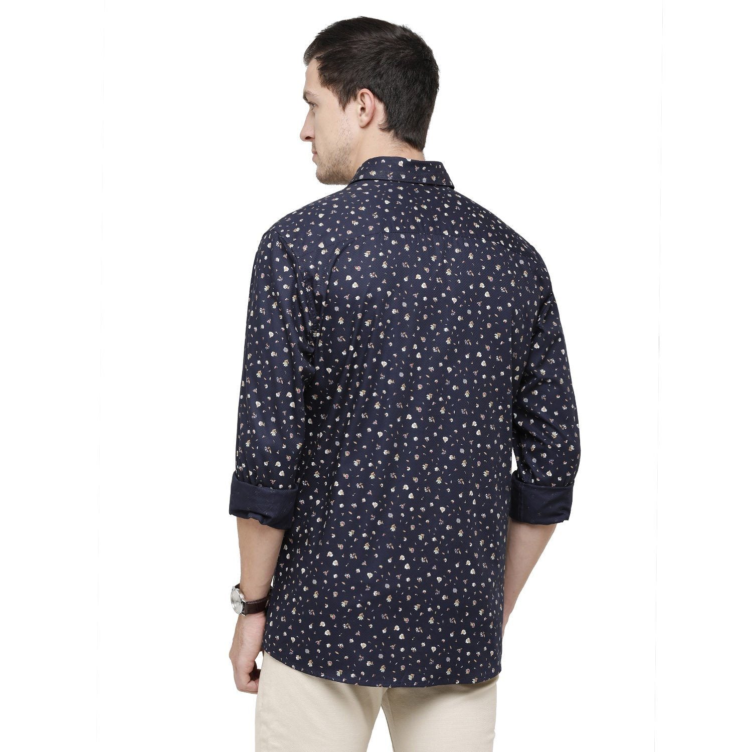 Classic Polo Mens Printed Collar Neck Full Sleeve Slim Fit 100% Cotton Navy Blue Fashion Woven Shirt ( SM2-88 B-FS-PRT-SF ) Shirts Classic Polo 