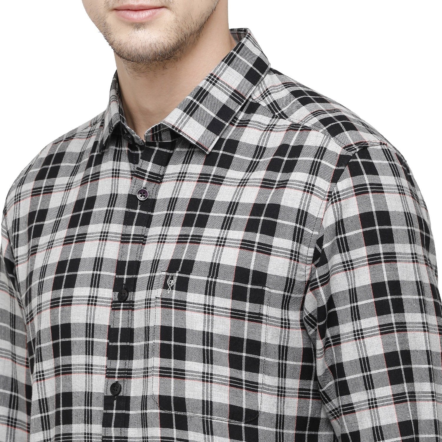 Classic Polo Mens Checks Collar Neck Full Sleeve Slim Fit 98% COTTON 2%NEON DYED Grey Fashion Woven Shirt ( SM2-91 B-FS-CHK-SF ) Shirts Classic Polo 