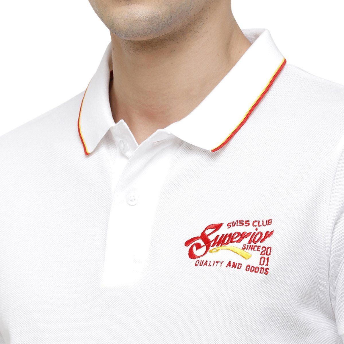 Swiss Club Mens Polo Collar Half Sleeve White Slim Fit 100% Cotton T-shirt STAG - 192 B SF P T-shirt Swiss Club 