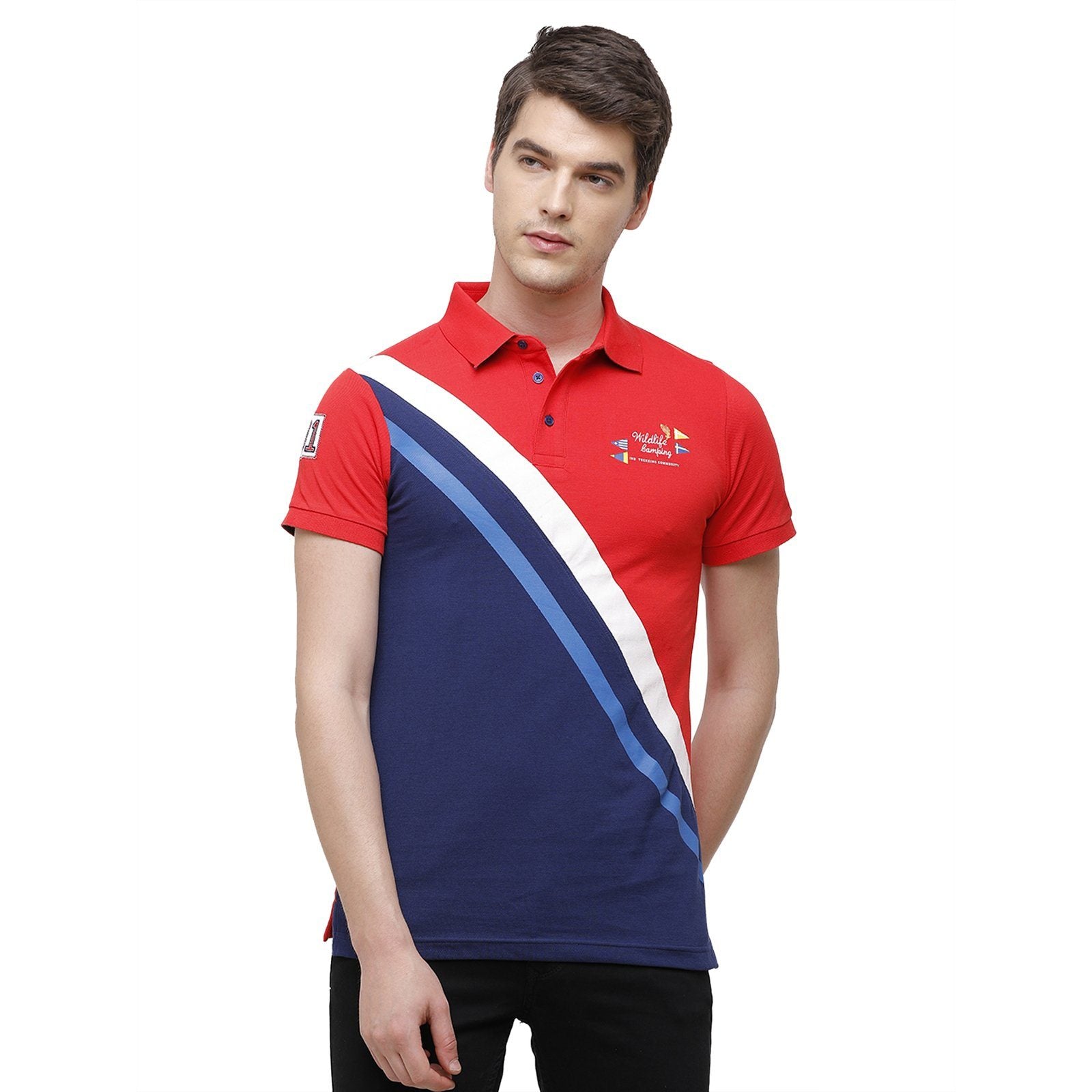 Swiss Club Men's Slim Fit Polo Collar Half Sleeve Stripe Cotton Multi T-Shirt STAG - 193 B SF P T-shirt Swiss Club 