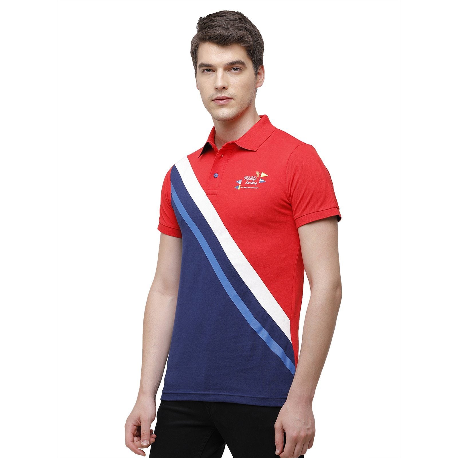 Swiss Club Men's Slim Fit Polo Collar Half Sleeve Stripe Cotton Multi T-Shirt STAG - 193 B SF P T-shirt Swiss Club 