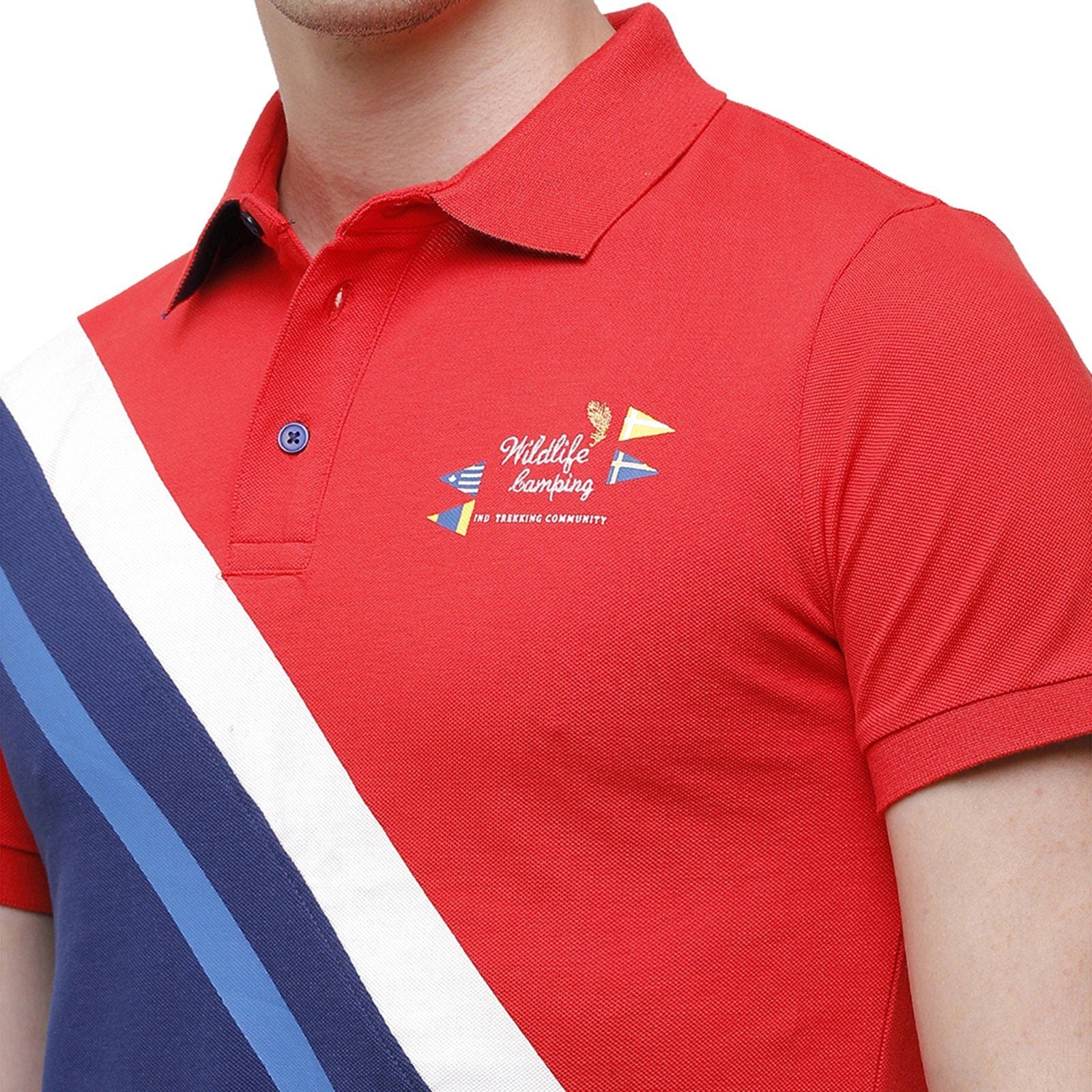Swiss Club Men's Slim Fit Polo Collar Half Sleeve Stripe Cotton Multi T-Shirt STAG - 193 B SF P T-shirt Swiss Club 