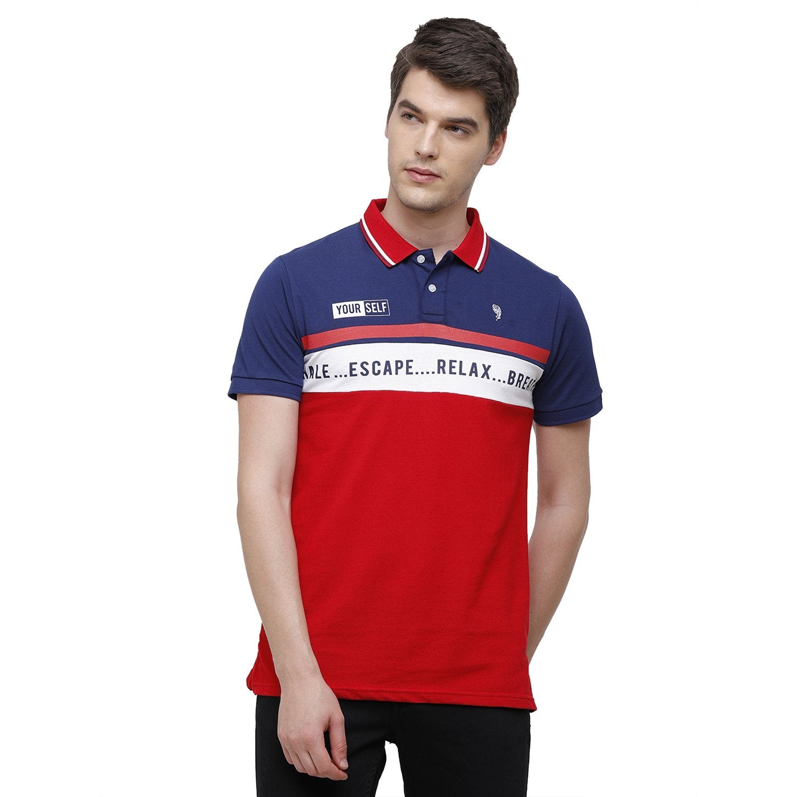 Swiss Club Men's Slim Fit Polo Collar Half Sleeve Stripe Cotton Multi T-Shirt STAG - 194 A SF P T-shirt Swiss Club 