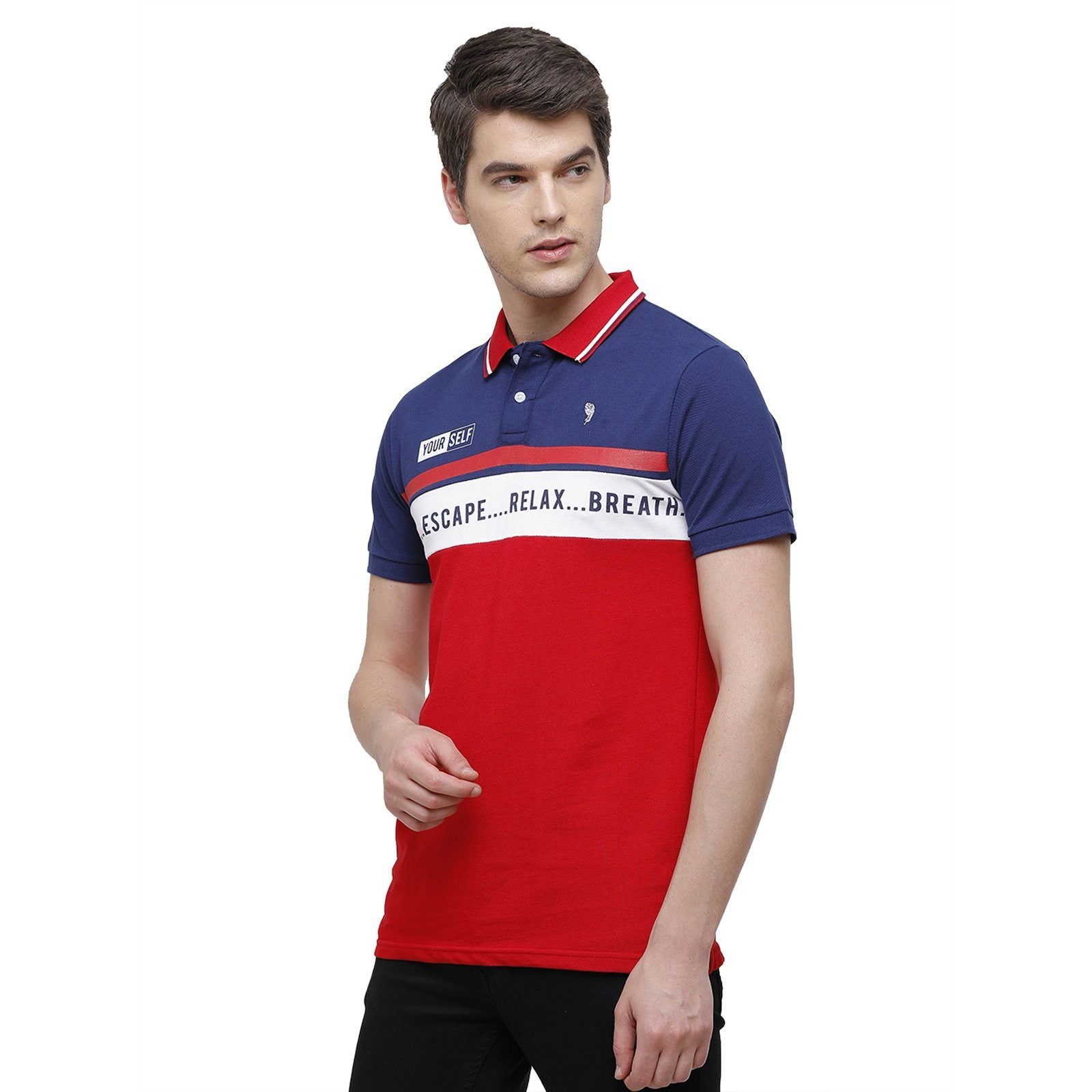 Swiss Club Men's Slim Fit Polo Collar Half Sleeve Stripe Cotton Multi T-Shirt STAG - 194 A SF P T-shirt Swiss Club 