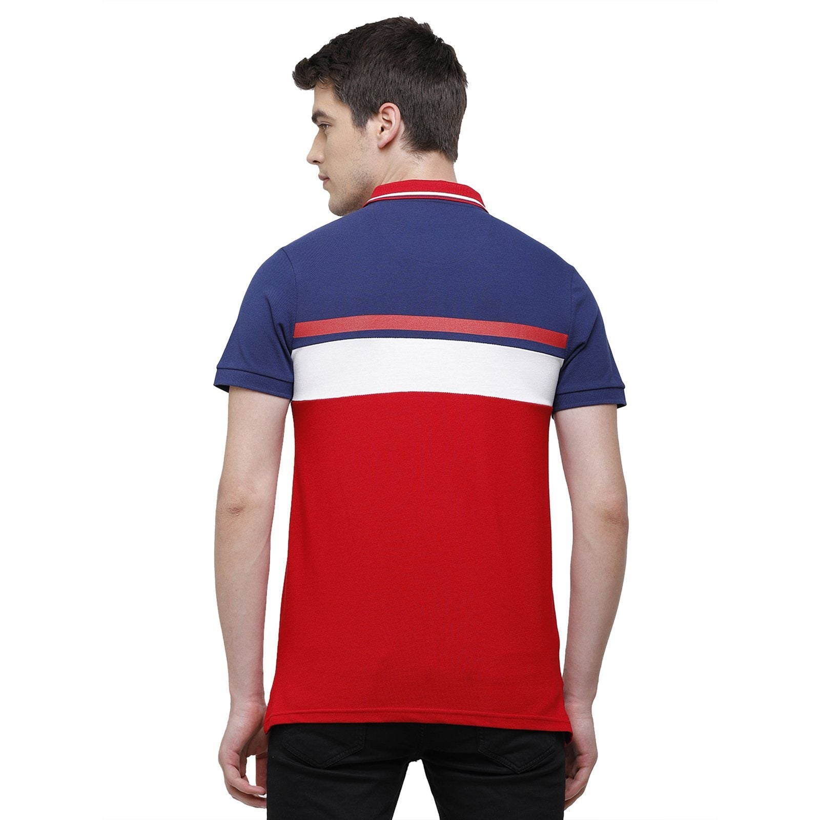 Swiss Club Men's Slim Fit Polo Collar Half Sleeve Stripe Cotton Multi T-Shirt STAG - 194 A SF P T-shirt Swiss Club 