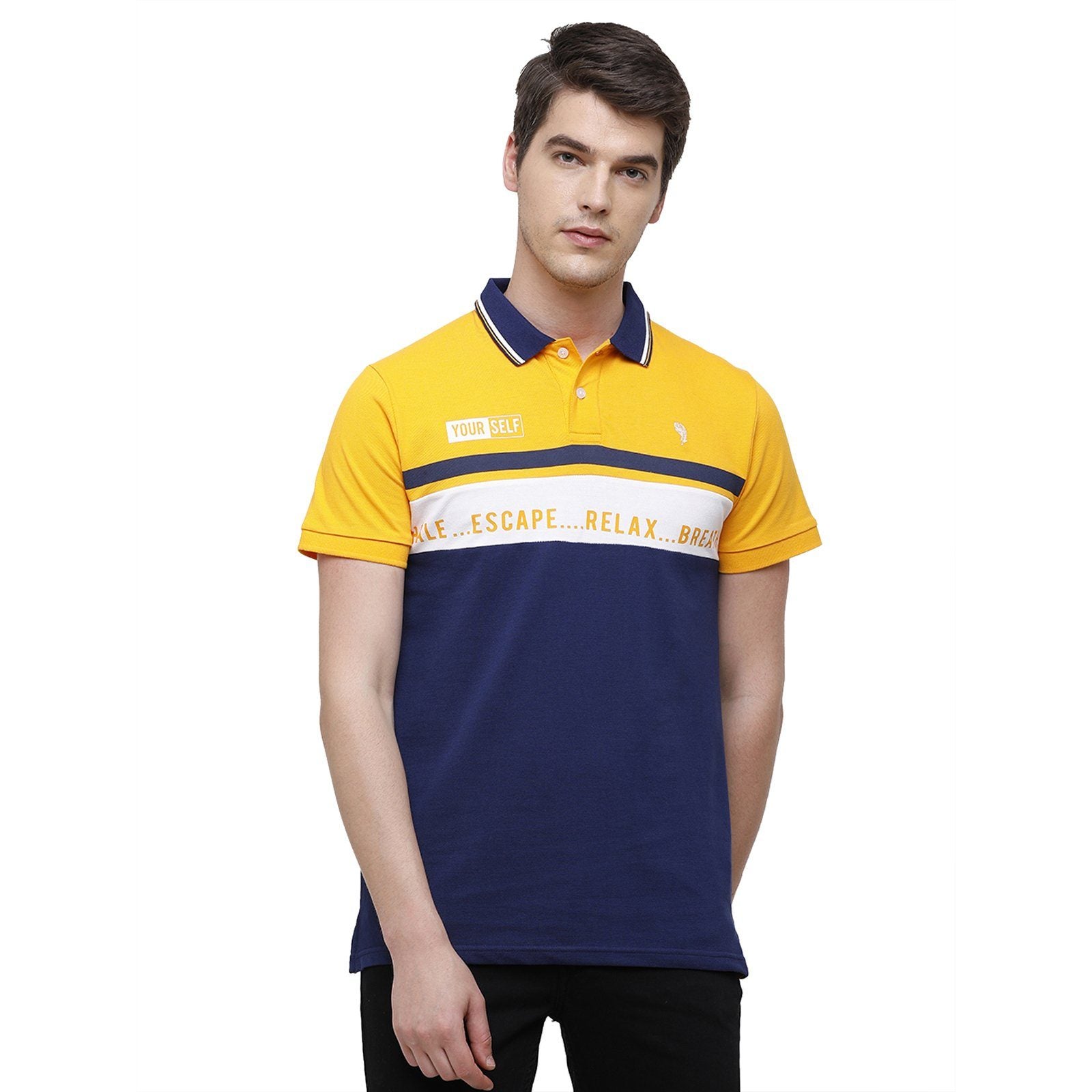 Swiss Club Men's Slim Fit Polo Collar Half Sleeve Stripe Cotton Multi T-Shirt STAG - 195 A SF P T-shirt Swiss Club 