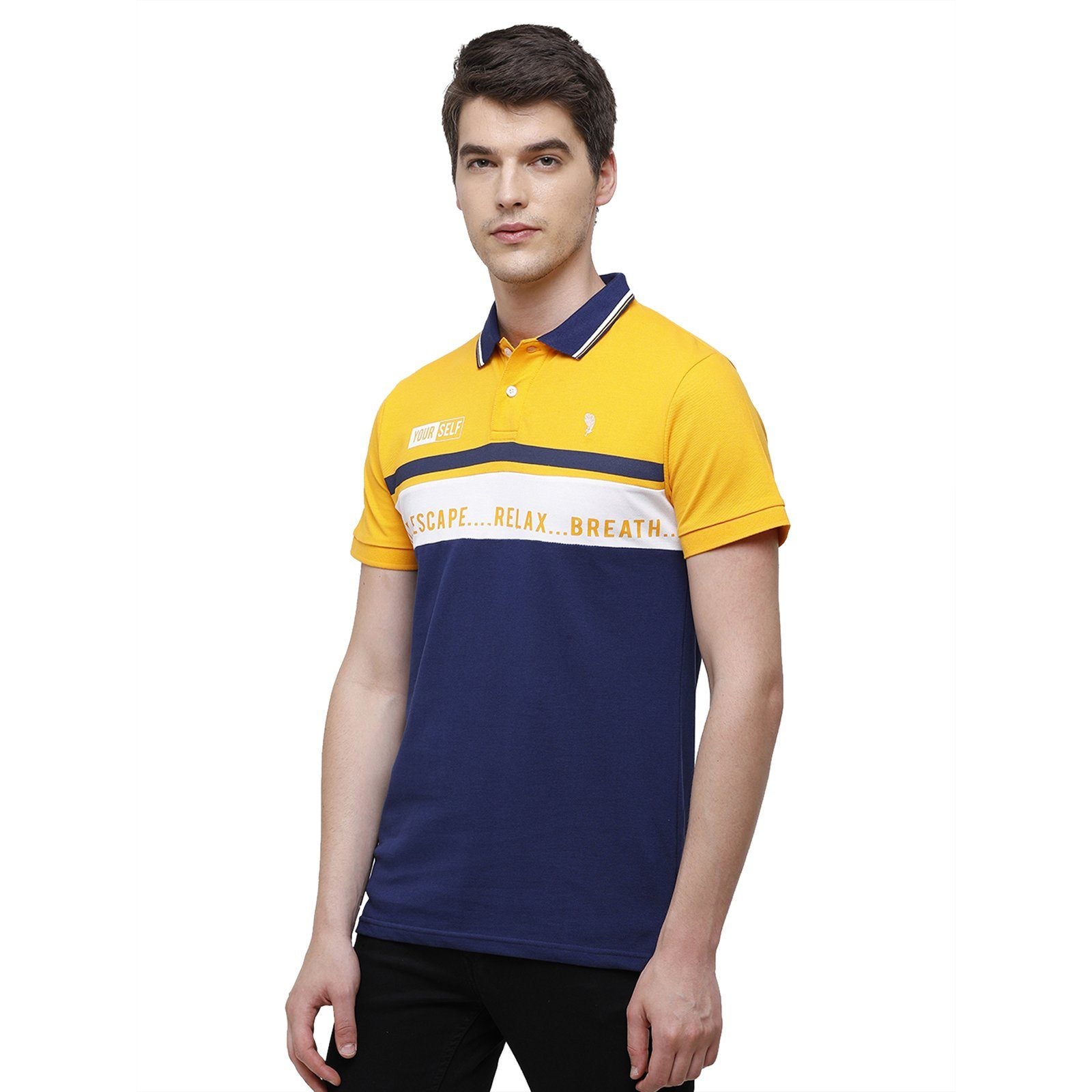 Swiss Club Men's Slim Fit Polo Collar Half Sleeve Stripe Cotton Multi T-Shirt STAG - 194 B SF P T-shirt Swiss Club 