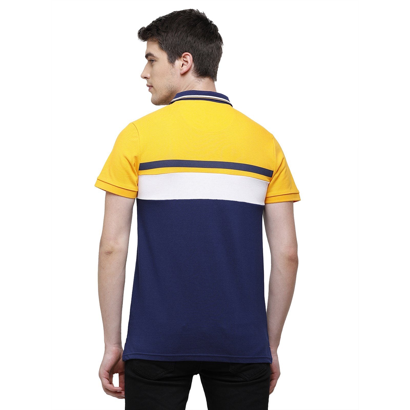 Swiss Club Men's Slim Fit Polo Collar Half Sleeve Stripe Cotton Multi T-Shirt STAG - 194 B SF P T-shirt Swiss Club 