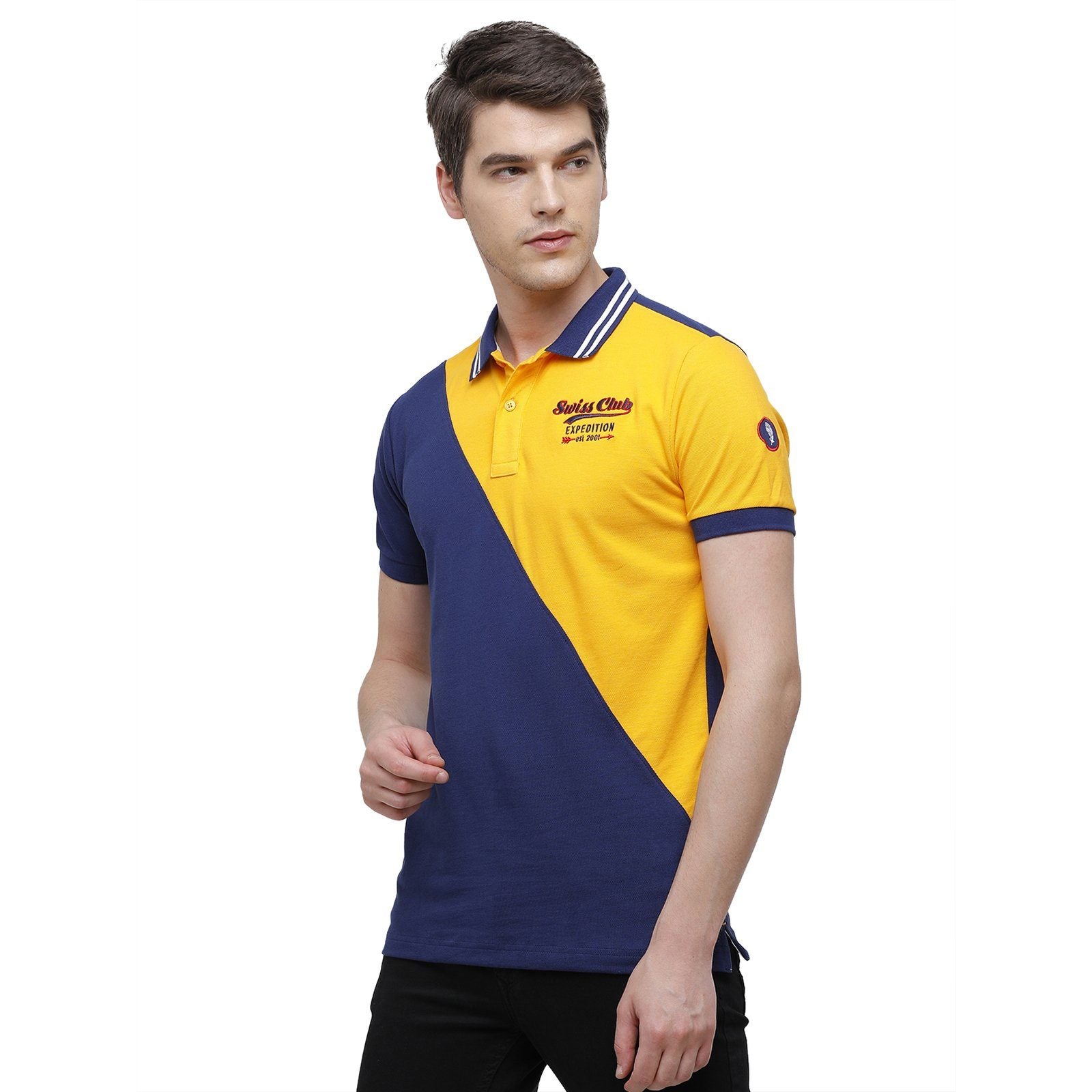 Swiss Club Men's Slim Fit Polo Collar Half Sleeve Stripe Cotton Multi T-Shirt STAG - 195 A SF P T-shirt Swiss Club 