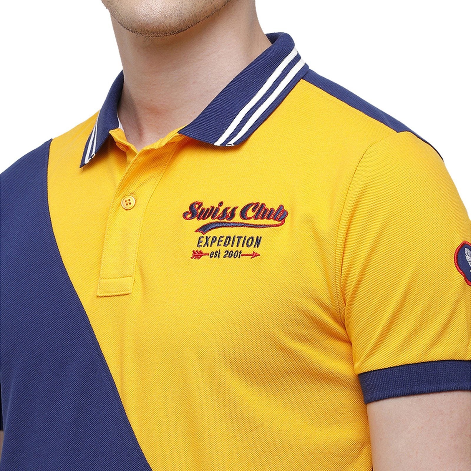 Swiss Club Men's Slim Fit Polo Collar Half Sleeve Stripe Cotton Multi T-Shirt STAG - 195 A SF P T-shirt Swiss Club 